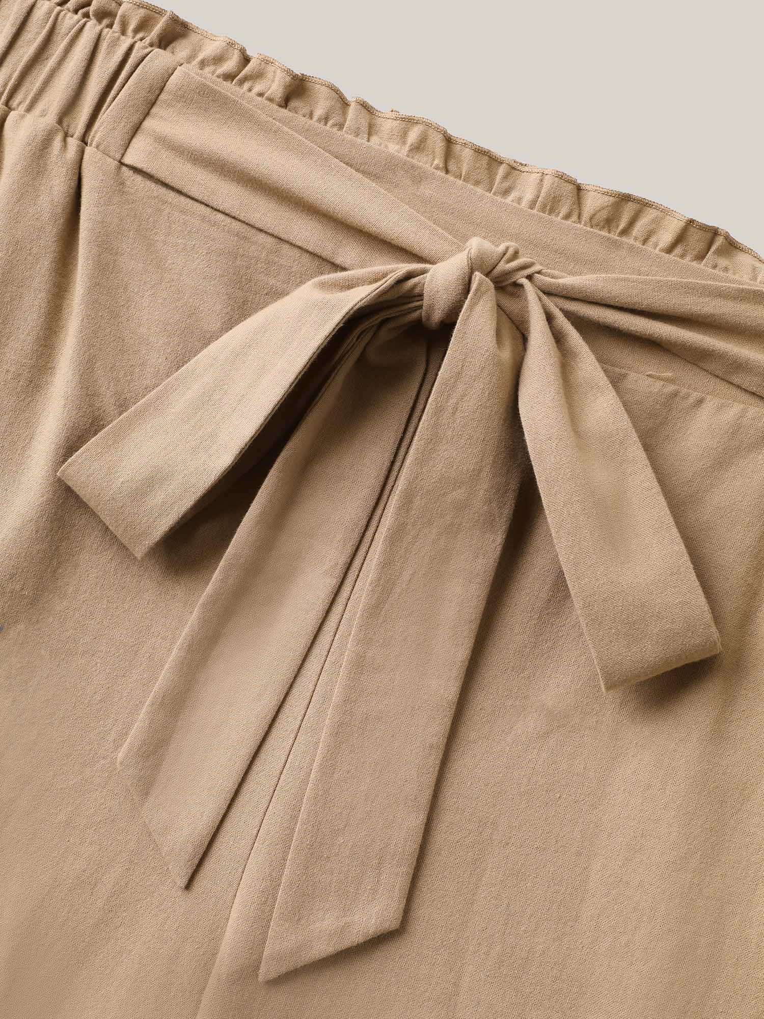 Plus Size Belted Smocked Straight-Leg Pants Women LightBrown Resort Straight Leg Mid Rise Vacation Pants BloomChic 14-16/1X 