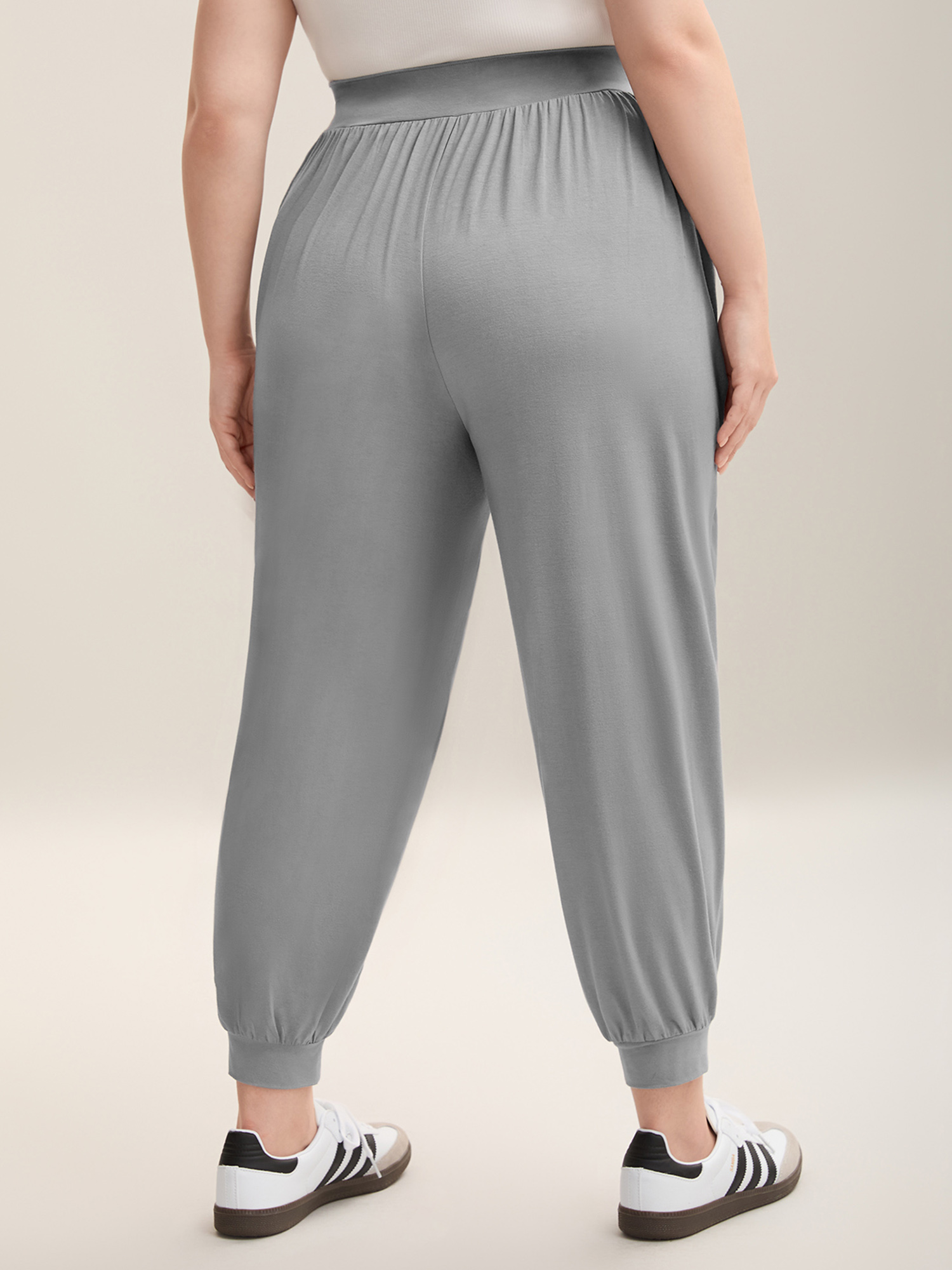 Plus Size Stretchy Waist Comfortable Fit Jogger Pants Women Silver Casual Loose Mid Rise Everyday Pants BloomChic 28/5X 
