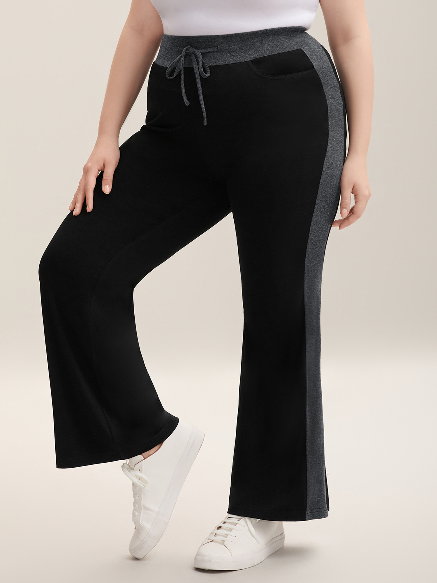 

Plus Size Heathered Color Block Drawstring Bootcut Pants Women DimGray Casual Flare Leg Mid Rise Everyday Pants BloomChic