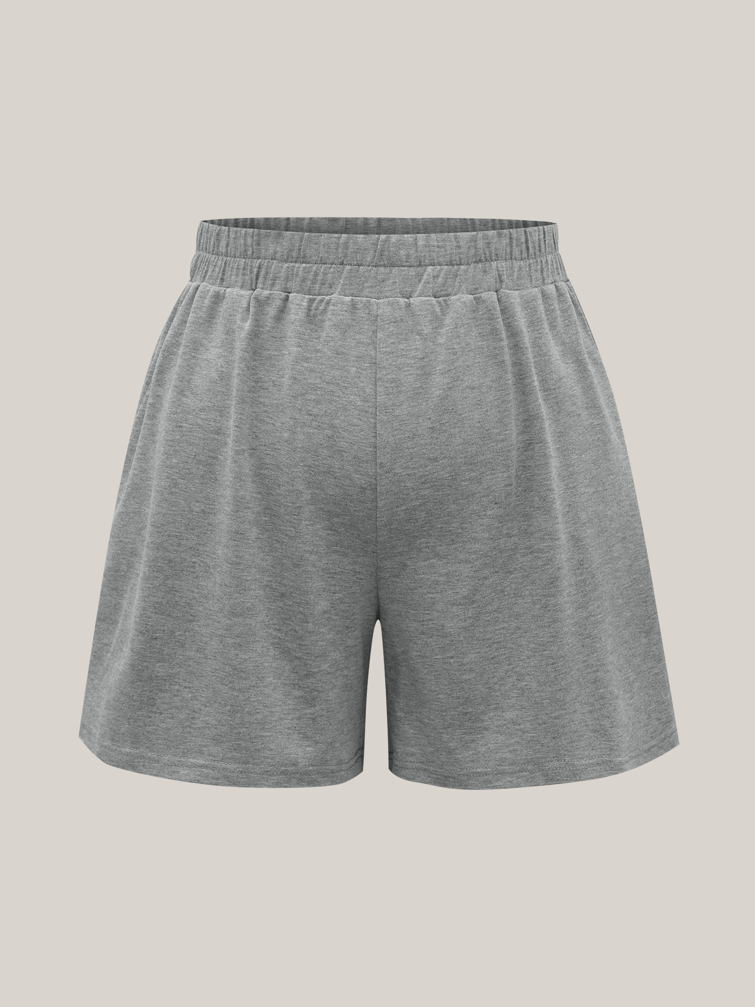 Plus Size Textured Stretchy Waist Solid Short Women LightGray Casual Loose Everyday Shorts BloomChic 10/M 