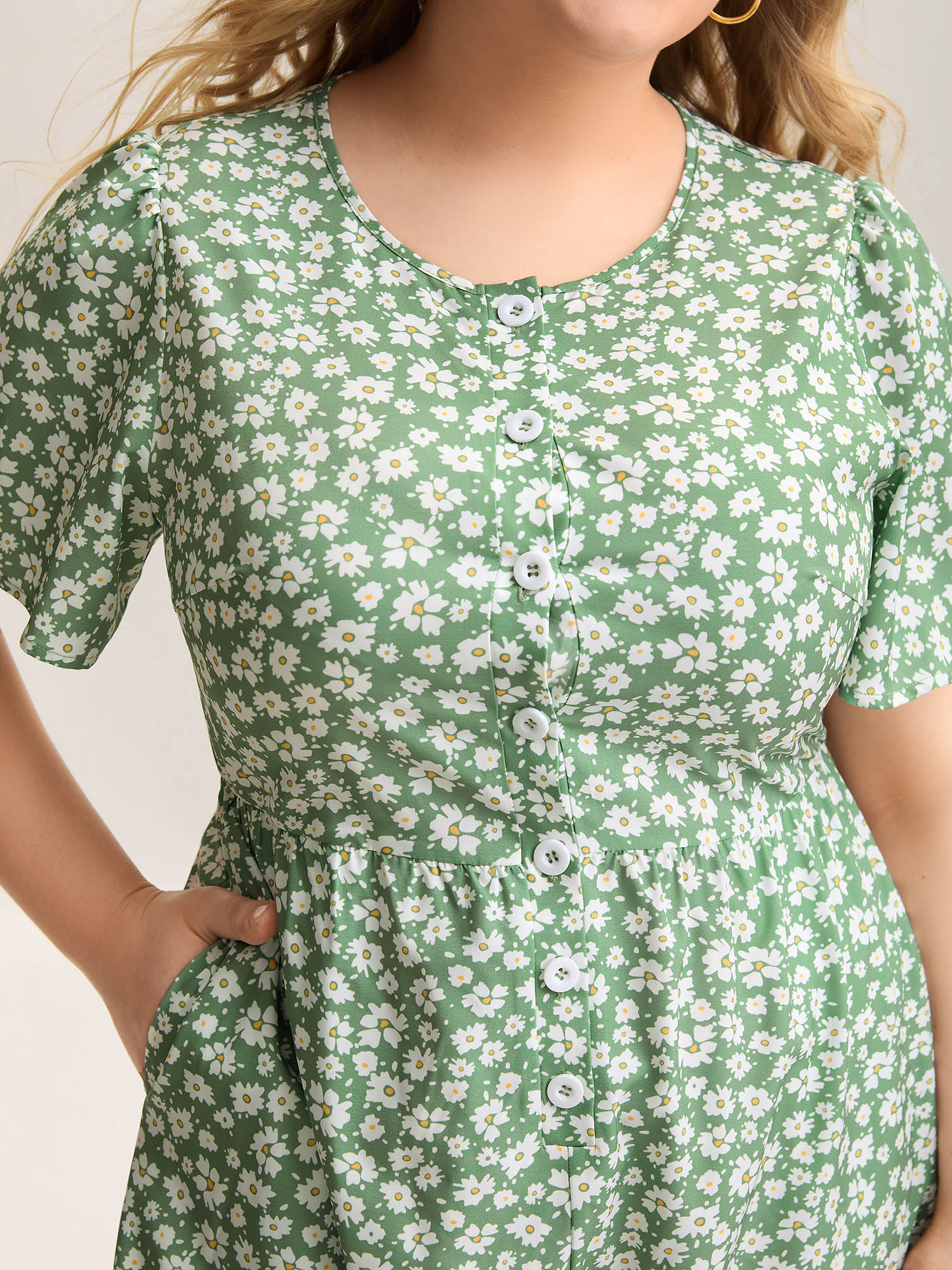 Plus Size Greenbean Floral Print Pockets Wide-Leg Jumpsuit Women Elegant Short sleeve Round Neck Everyday Loose Jumpsuits BloomChic 30/6X 