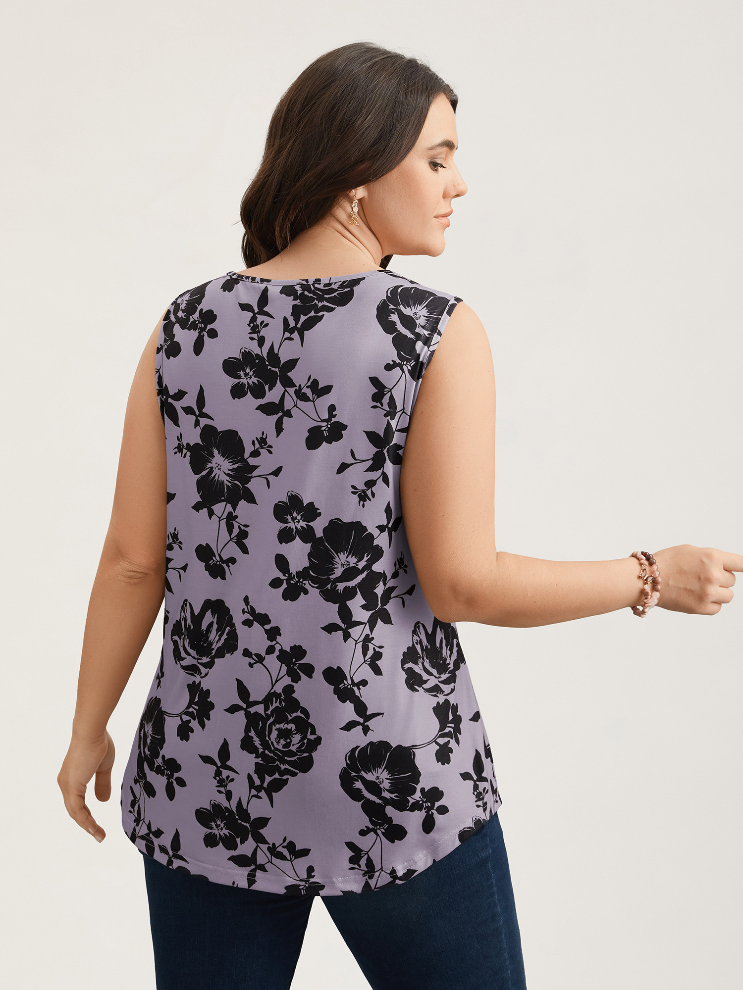 

Plus Size Rosy Print Neck-Tie Fitted Vest Women Heather Elegant Contrast U-neck Everyday Tank Tops Camis BloomChic