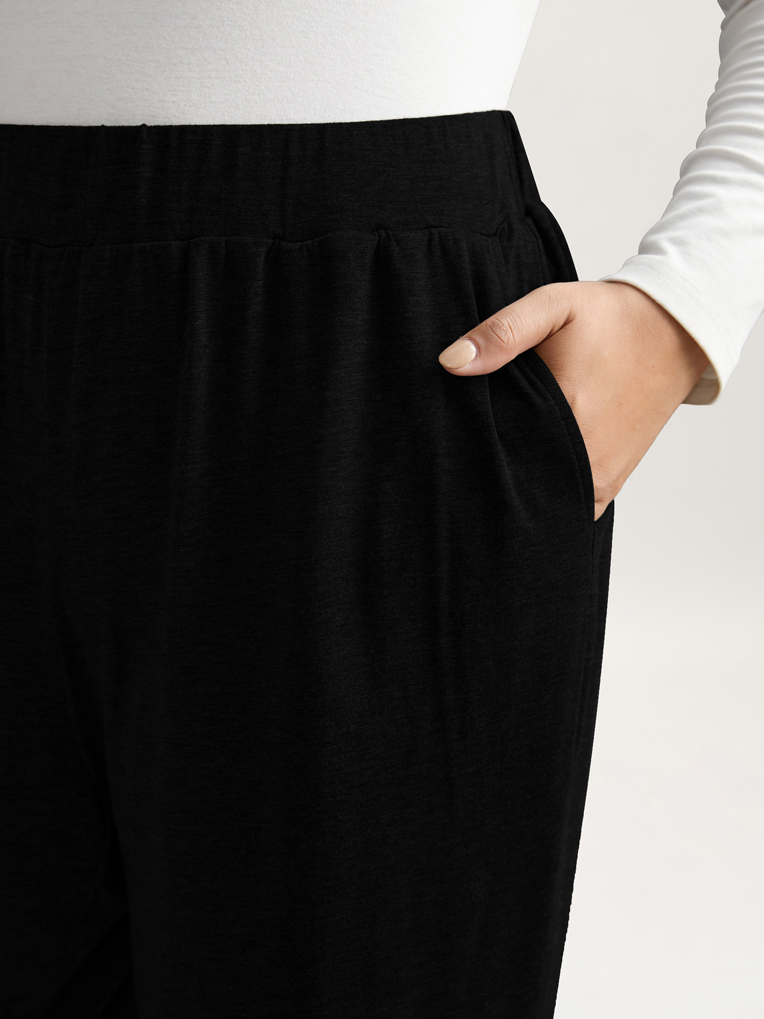 

Plus Size Solid Elastic Waist Wide Leg Lounge Bottoms Black  Bloomchic