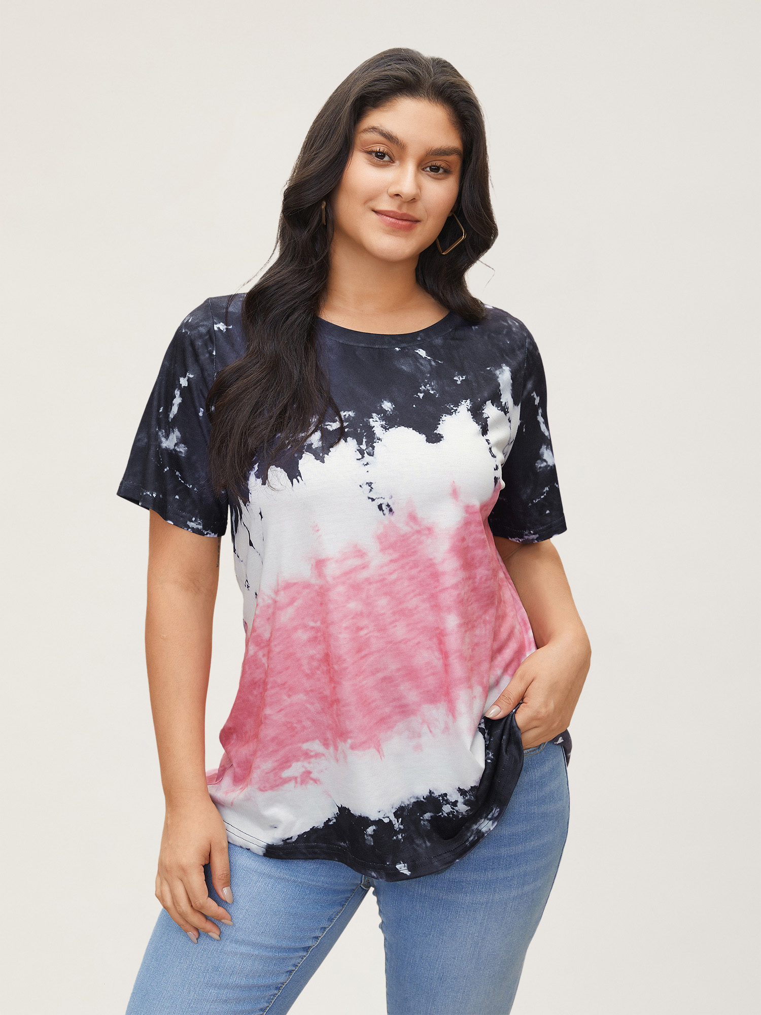 BloomChic Plus Size Tie Dye Round Neck T-shirt - Women's Multicolor Tie-dye Round Neck Short sleeve Americana Daily T-shirts 18-20/1X
