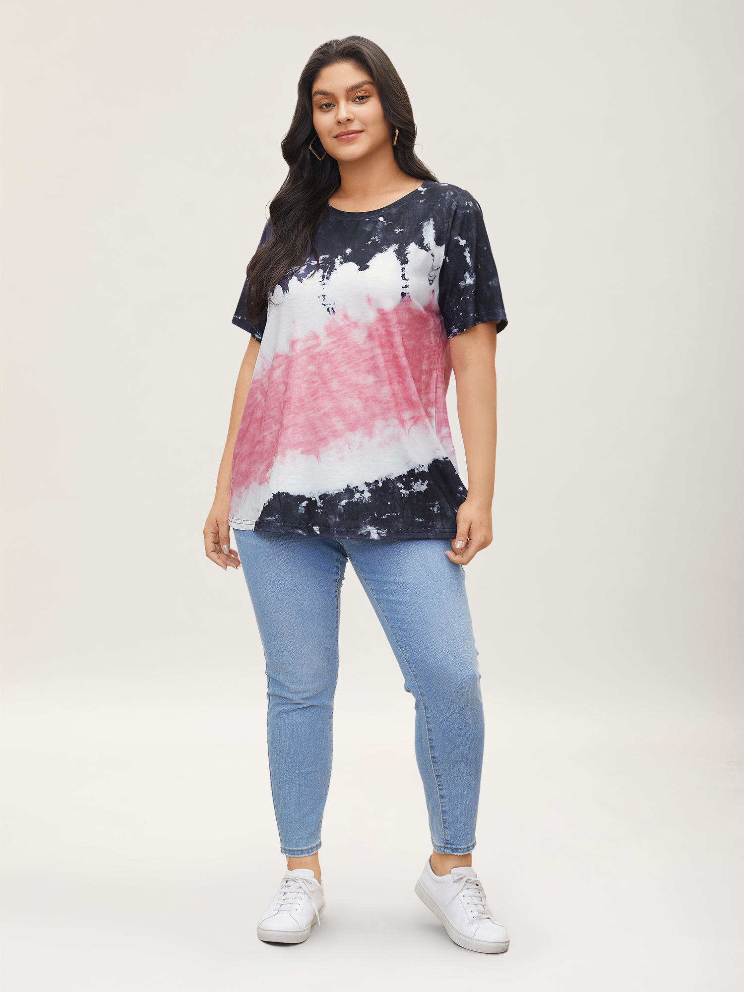 

Plus Size Tie Dye Round Neck T-shirt Multicolor Women Casual Tie Dye Round Neck Everyday T-shirts BloomChic
