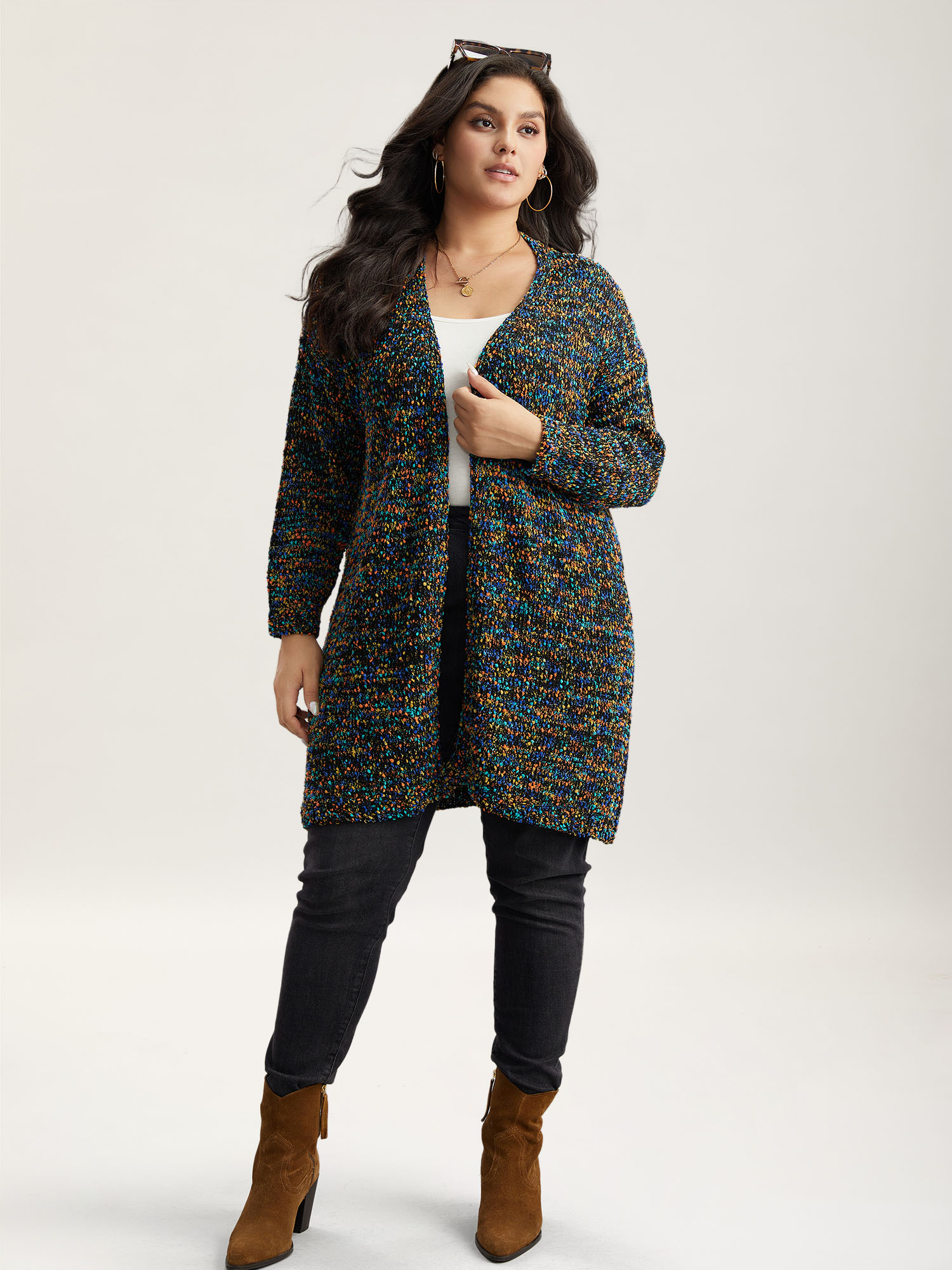 

Plus Size Color Textured Open Front Cardigan Multicolor Women Casual Loose Long Sleeve Dailywear Cardigans BloomChic