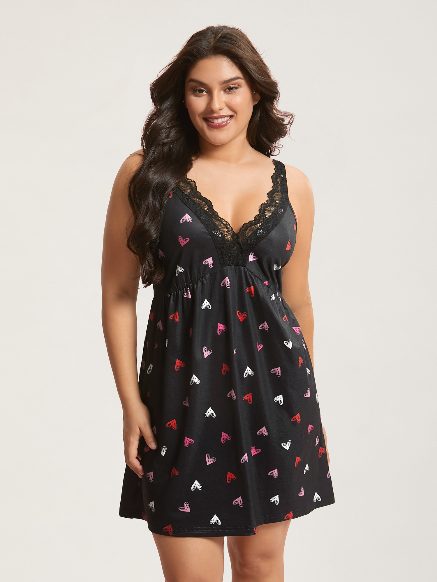 Plus Size Multi-Color Lace Trim Stitch Lounge Dress Women Black Lounge Woven ribbon&lace trim Deep V-neck Loungewear BloomChic 18-20/2X