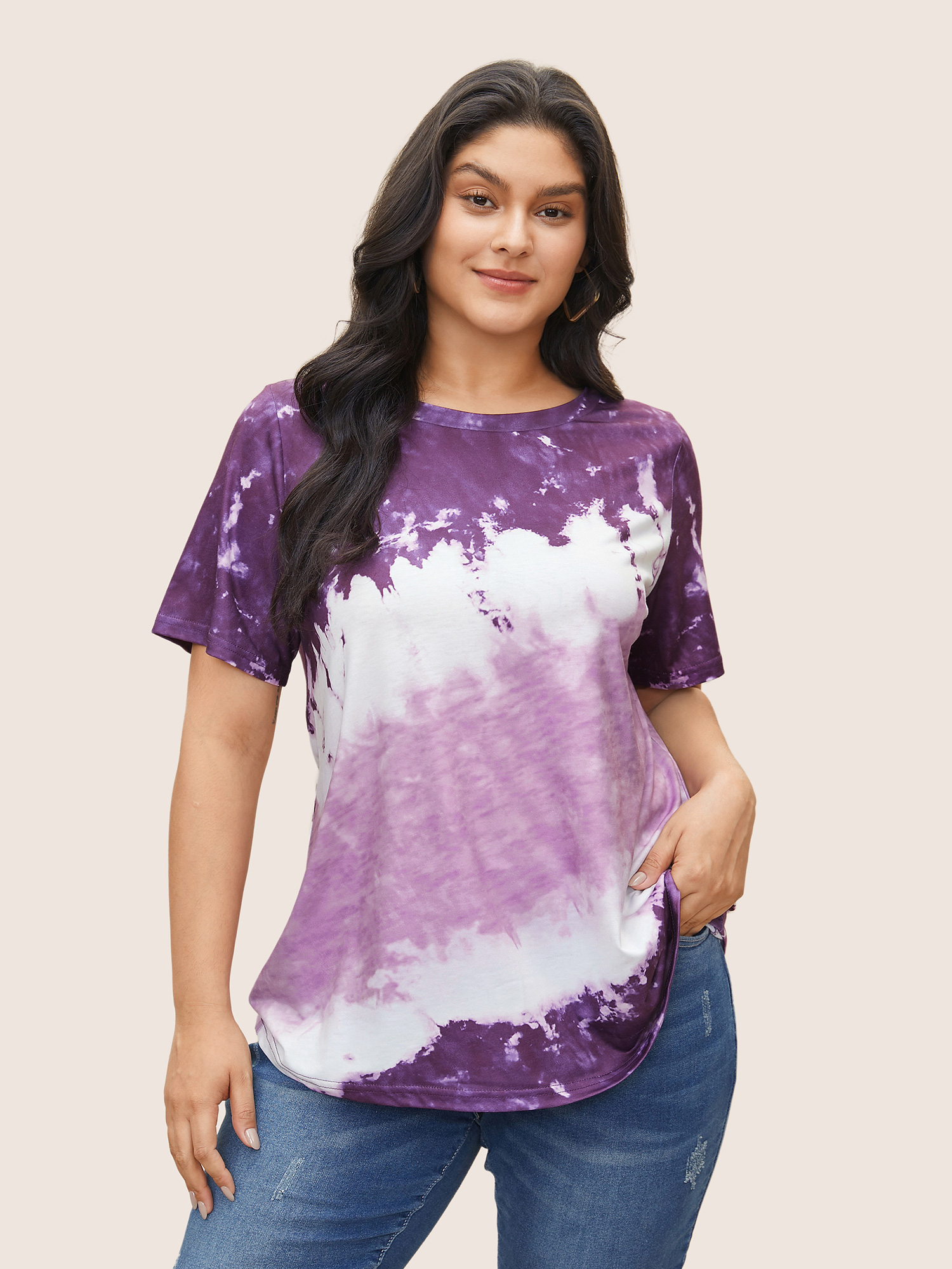 

Plus Size Tie Dye Round Neck T-shirt Purple Women Casual Tie Dye Round Neck Everyday T-shirts BloomChic