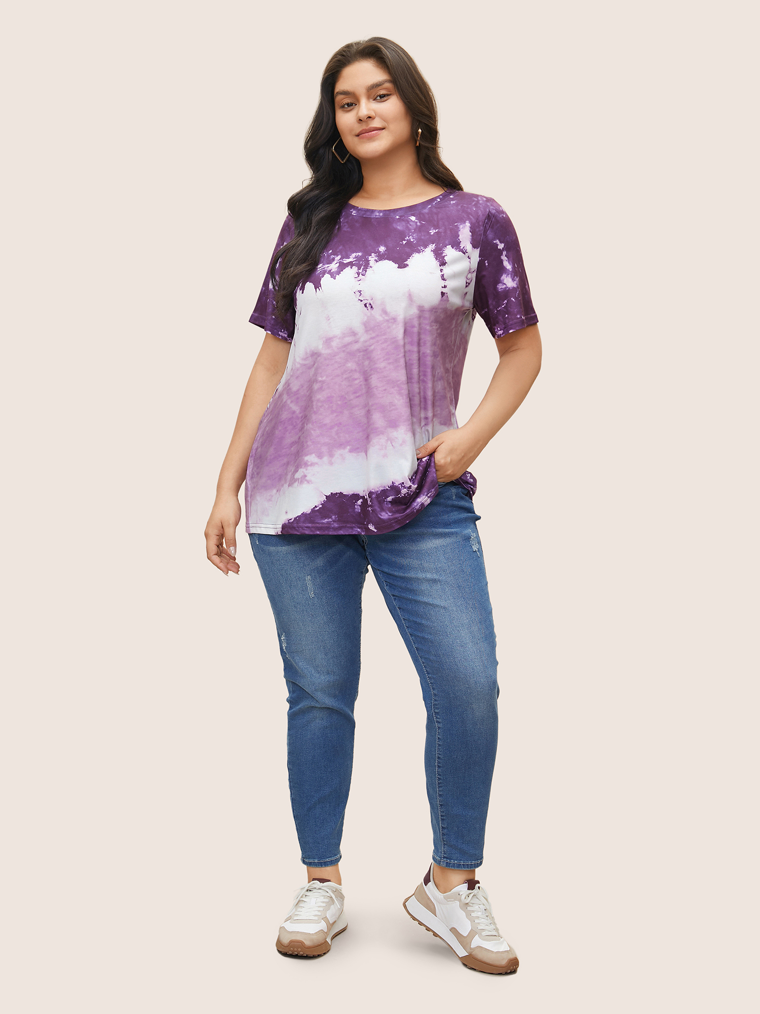 

Plus Size Tie Dye Round Neck T-shirt Purple Women Casual Tie Dye Round Neck Everyday T-shirts BloomChic