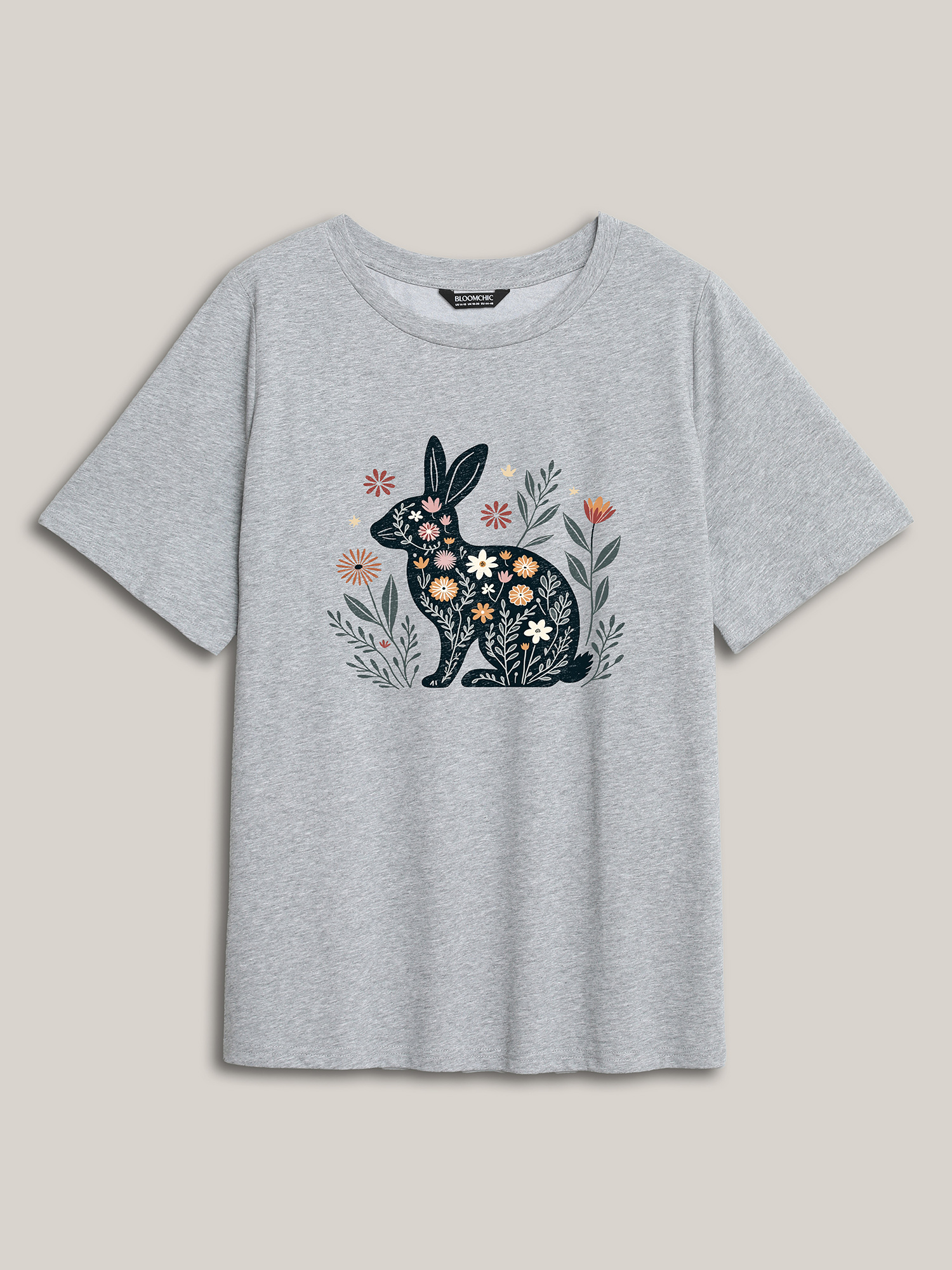 

Plus Size Festive Bunny Crewneck T-Shirt Mediumgray Women Non Animals Round Neck Everyday-Casual T-shirts BloomChic