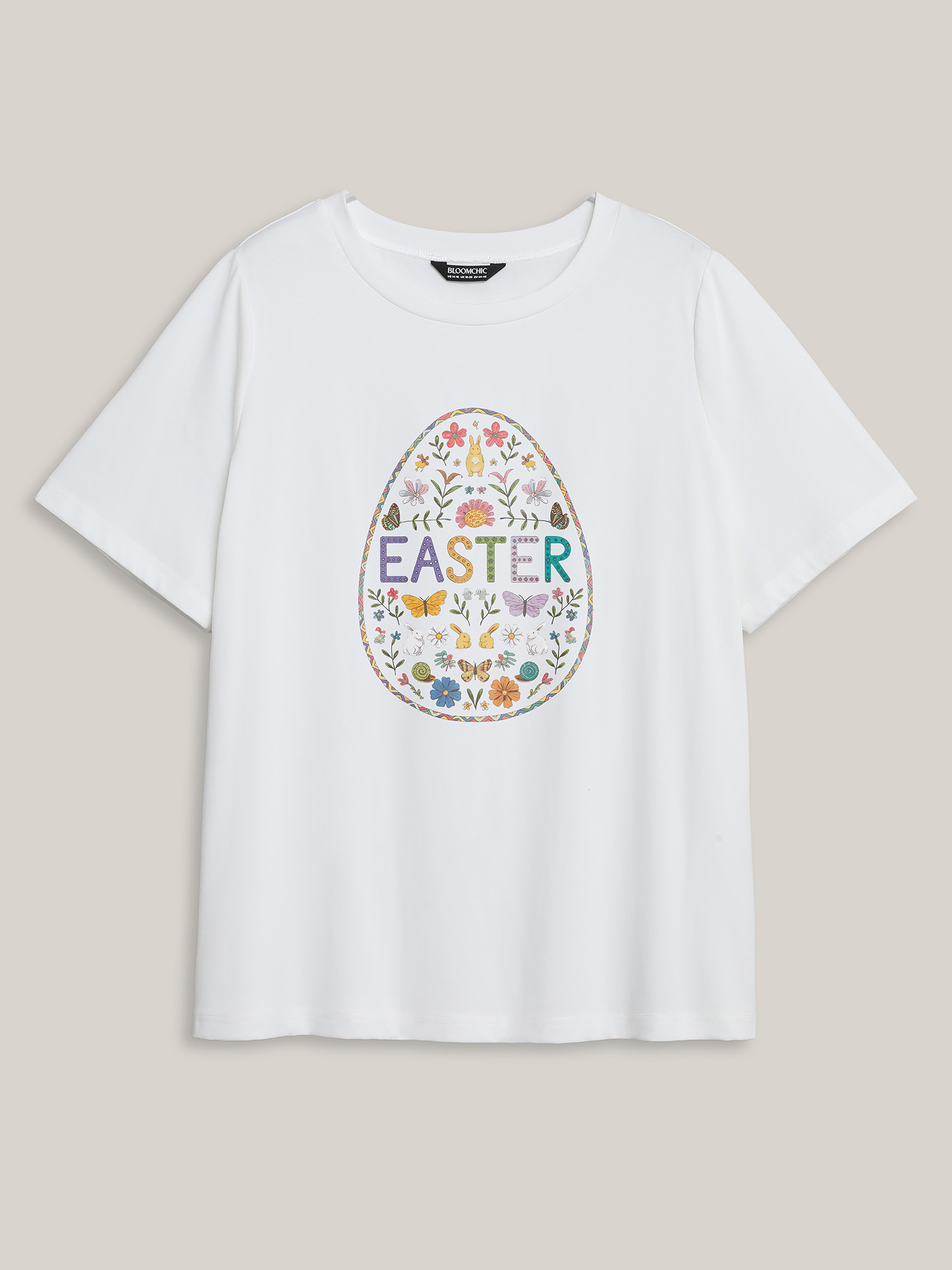 

Plus Size Easter Eggs Pattern Crewneck T-Shirt Originalwhite Women Non Animals Round Neck Everyday-Casual T-shirts BloomChic