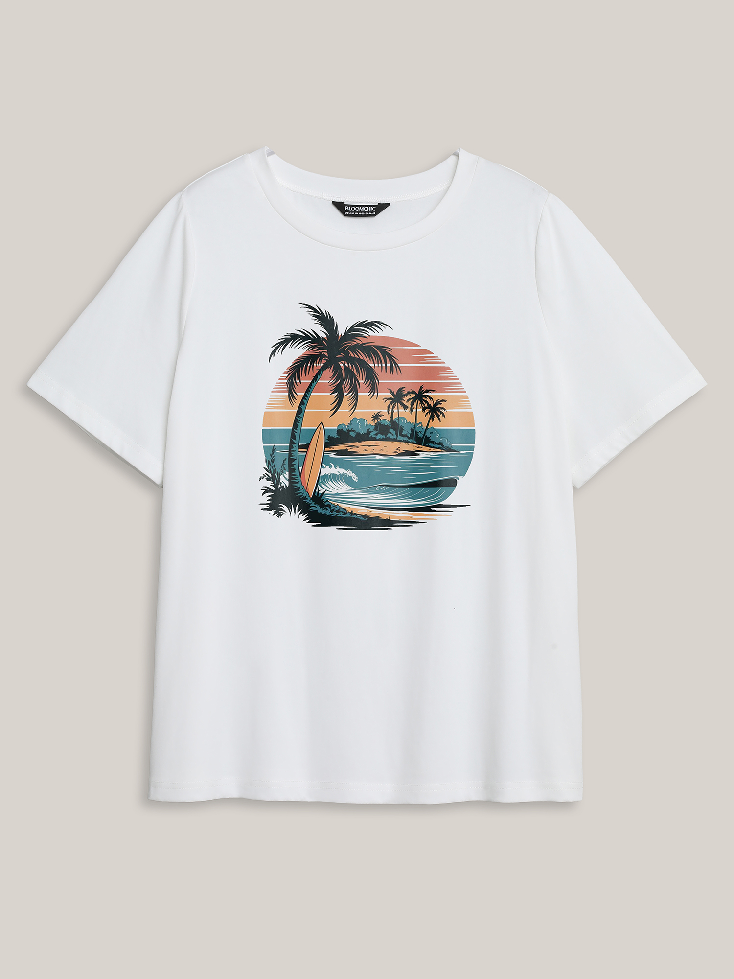 

Plus Size Tropical Vibes Pattern Crewneck T-Shirt Originalwhite Women Non Round Neck Everyday-Casual T-shirts BloomChic