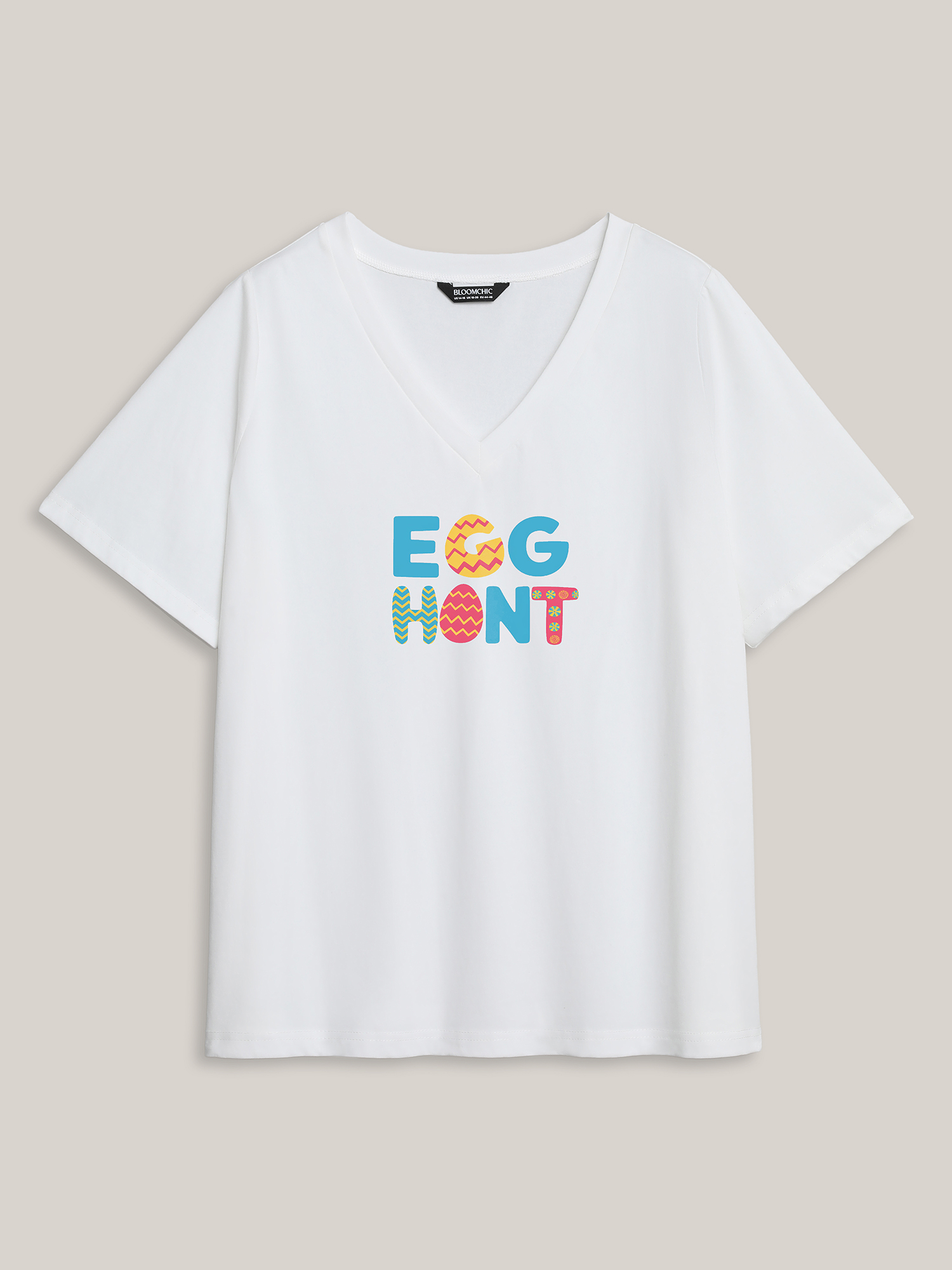 

Plus Size Egg Hunt Pattern Crewneck T-Shirt Originalwhite Women Non V-neck Everyday-Casual T-shirts BloomChic