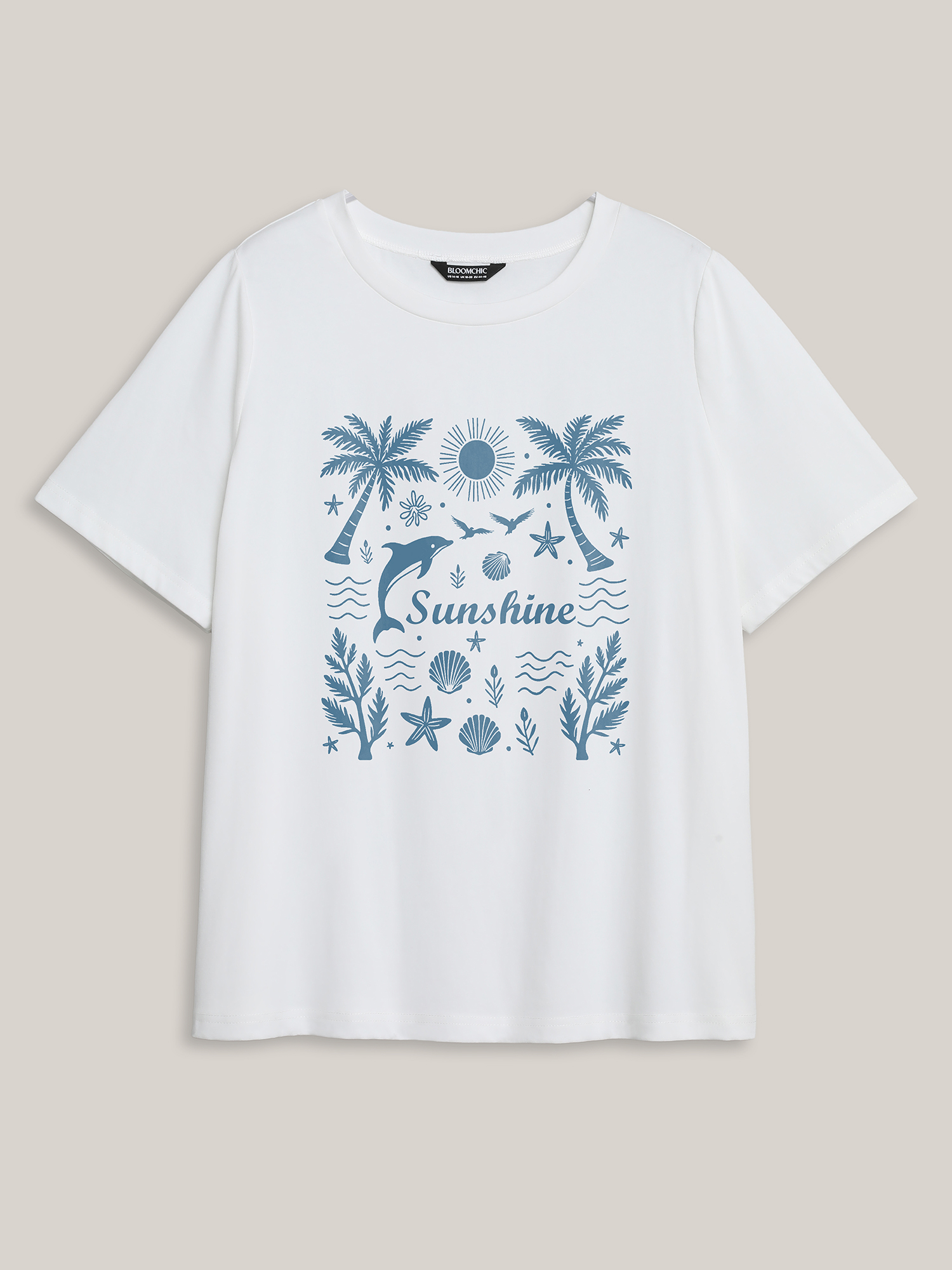 

Plus Size Sunny Beach Pattern Crewneck T-Shirt Originalwhite Women Non Animals Round Neck Everyday-Casual T-shirts BloomChic