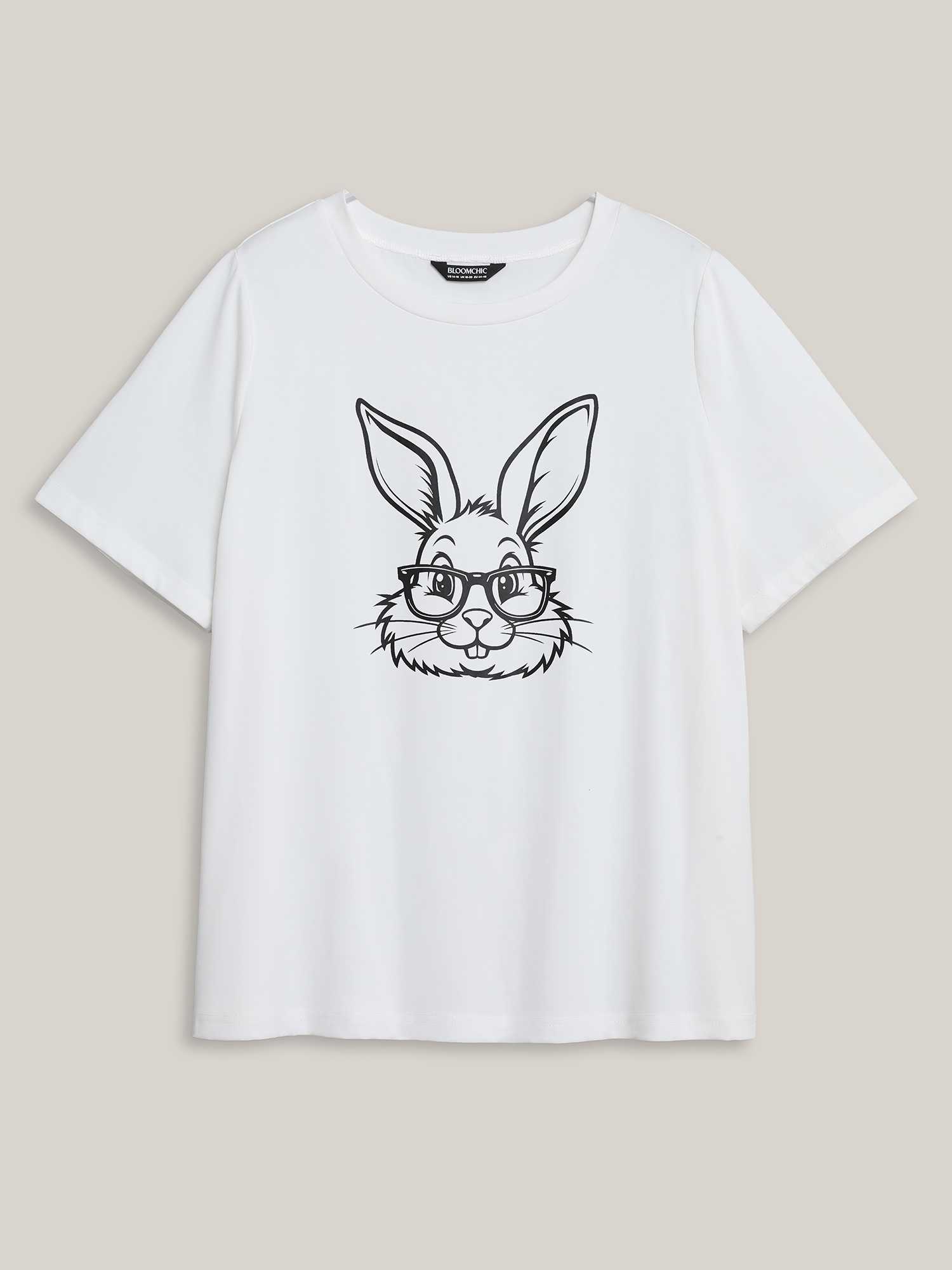 

Plus Size Happy Bunny Pattern Crewneck T-Shirt Originalwhite Women Non Animals Round Neck Everyday-Casual T-shirts BloomChic