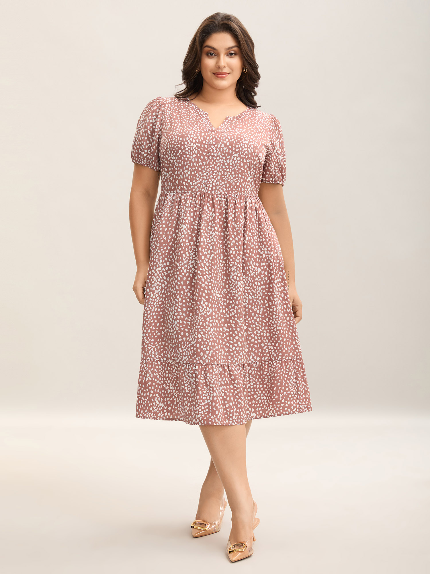 

Plus Size Leopard Print Pockets Tiered Midi Dress Dirtypink Women V-neck Short sleeve Curvy BloomChic