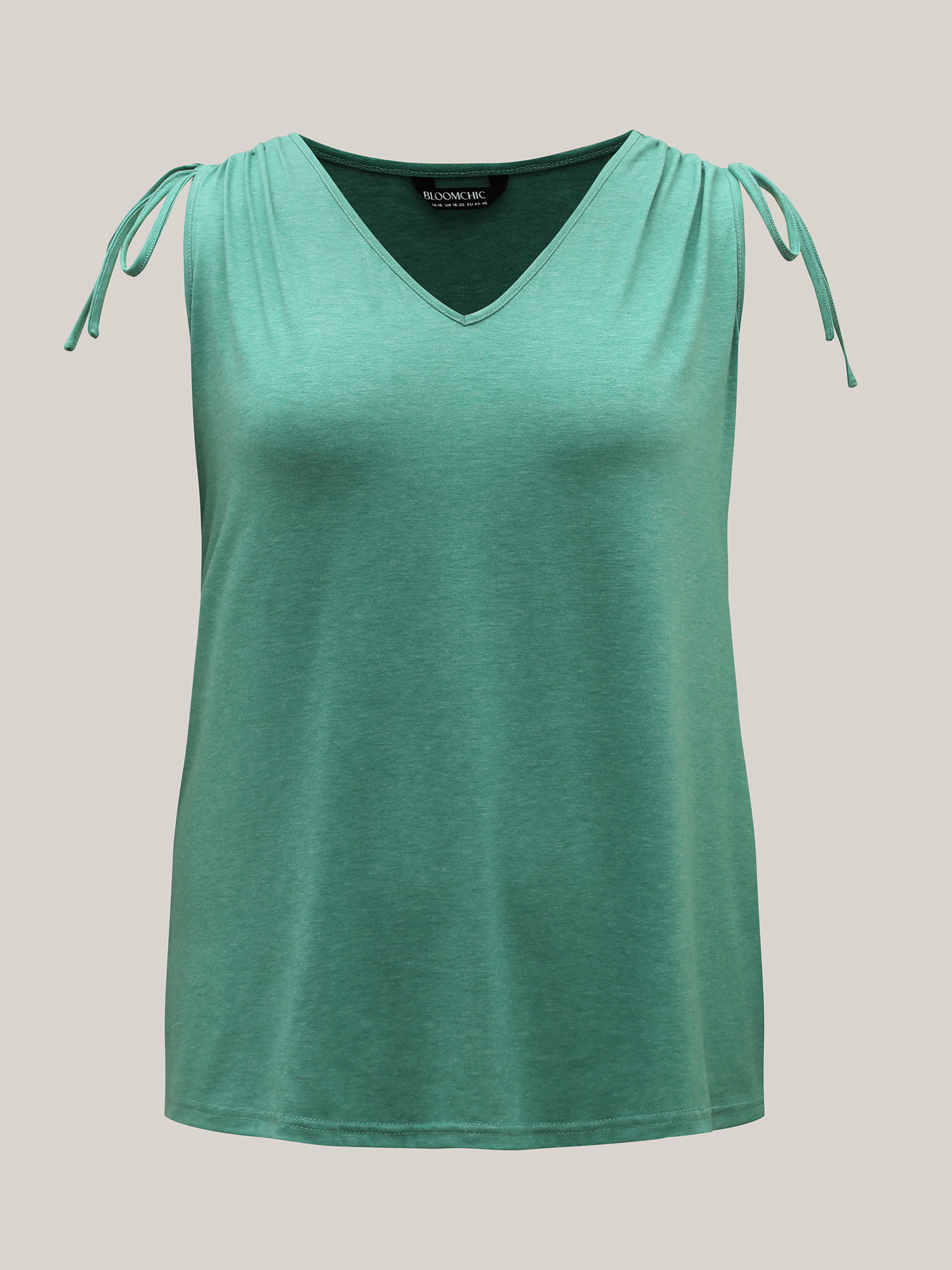 

Plus Size Heather Stretchy Shoulder Drawstring Tank Top Women Malachitegreen Drawstring V-neck Everyday-Elegant Tank Tops Camis BloomChic