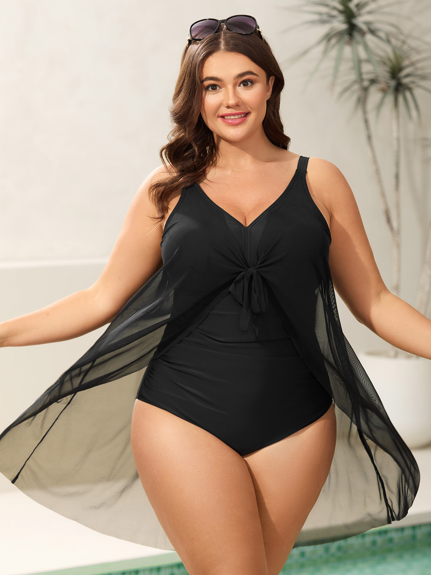 BloomChic Women's Plus Size Knotted Front Extra Coverage One-Piece Swimsuit Black Non Tie knot Adaptive-Fit 28/5X