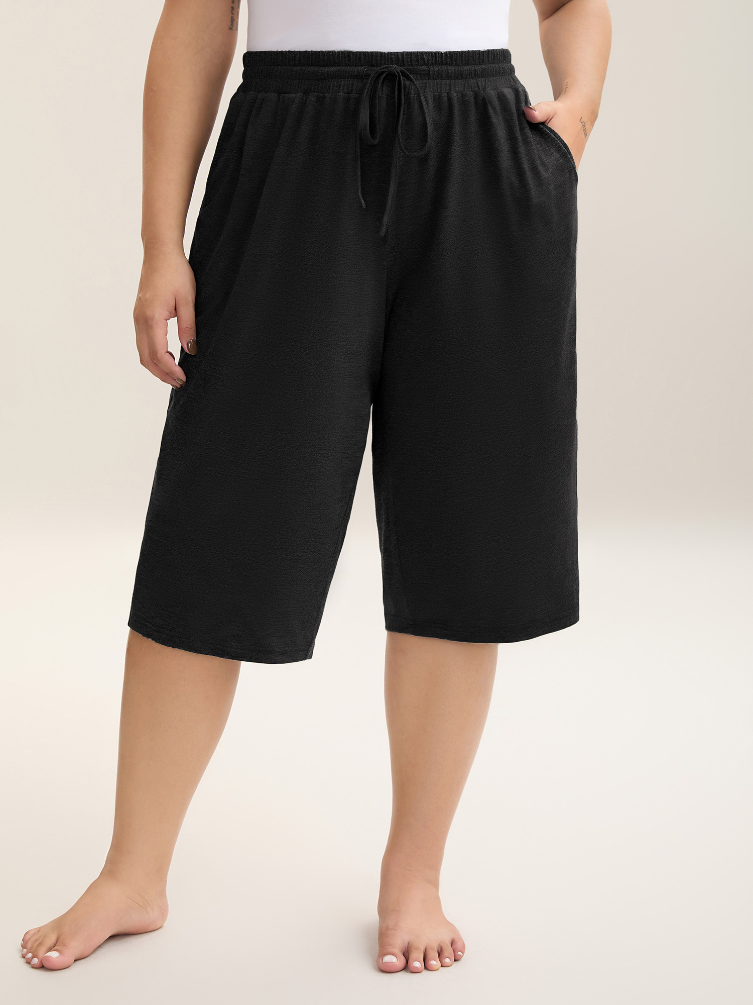 BloomChic Plus Size Mixed Color Knit Drawstring Loungewear Bottoms - Women's Supersoft Black Sleeveless Solid Side Pocket Comfort Waist Fit Lounge Bottoms 34/6X