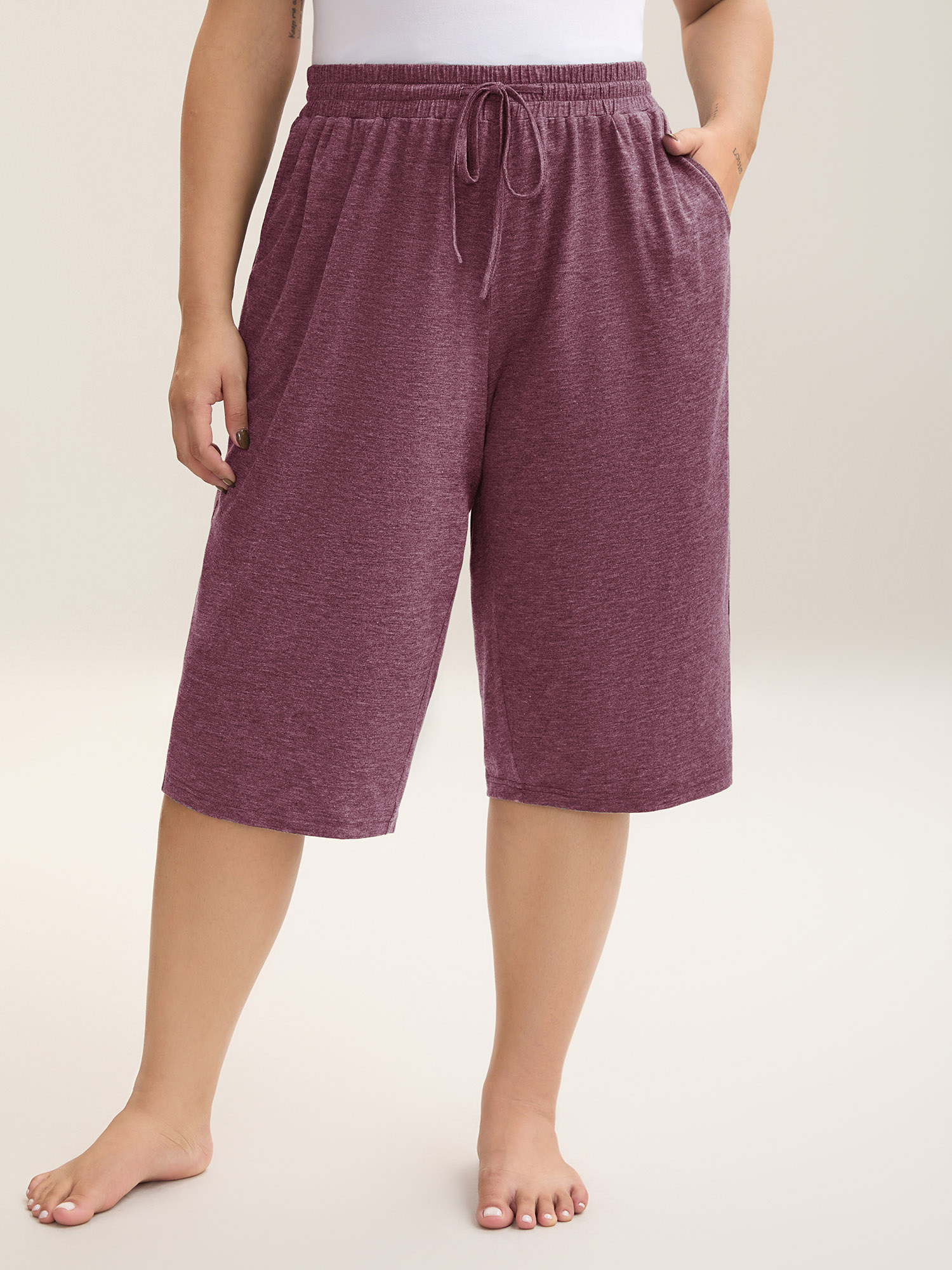 BloomChic Women's Plus Size Mixed Color Knit Drawstring Loungewear Bottoms Renaissance Rose Knee Length 26/4X