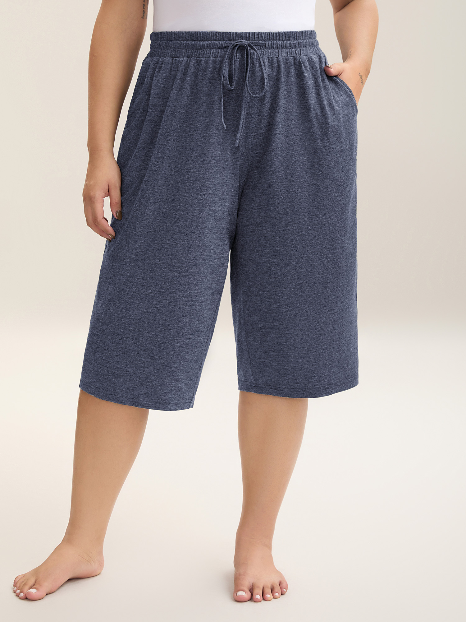 BloomChic Women's Plus Size Mixed Color Knit Drawstring Loungewear Bottoms Estate Blue Knee Length 26/4X