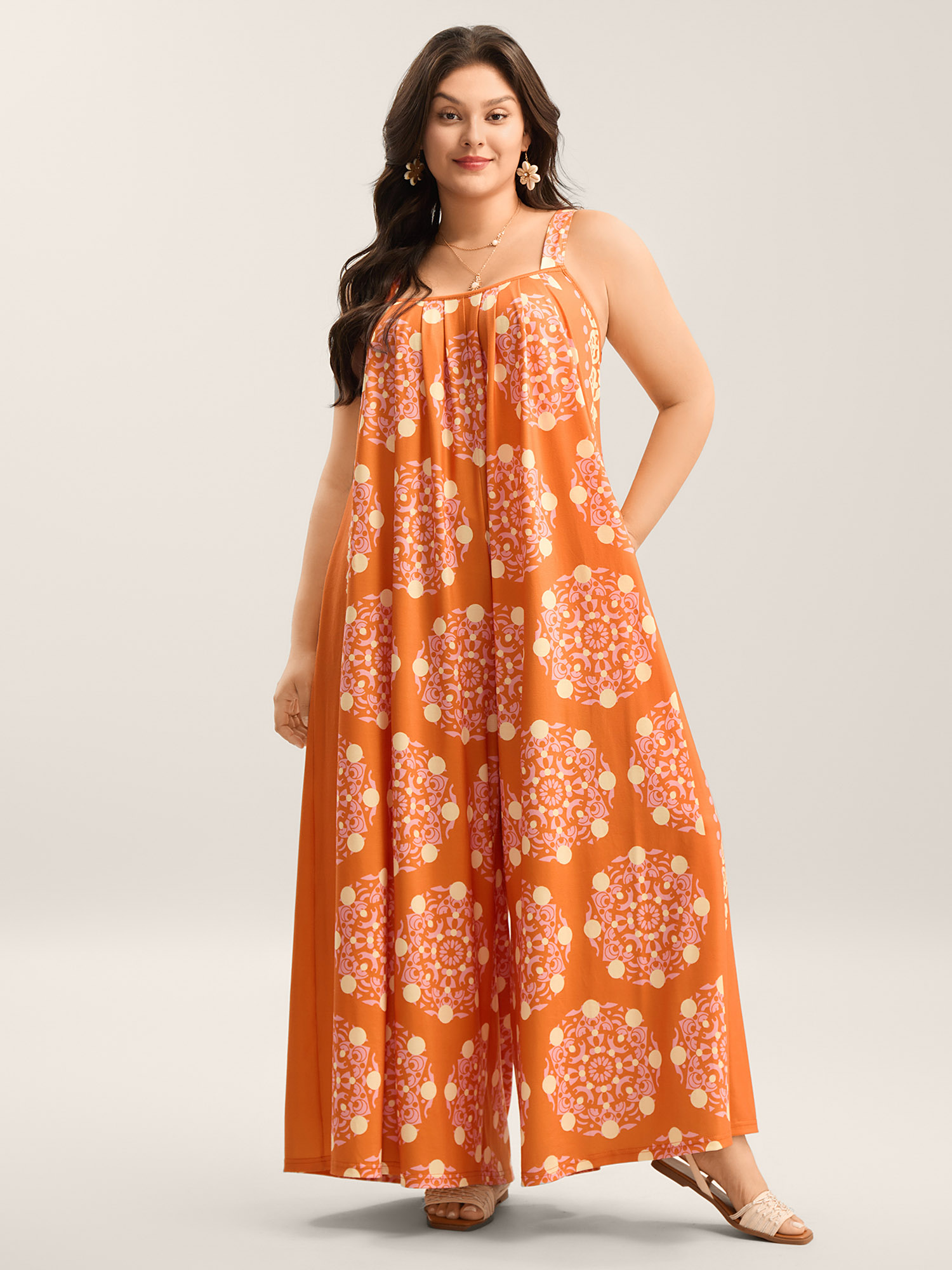 BloomChic Plus Size Sunkissed Stretchy Adjustable Strap Jumpsuit - Curve Women's OrangeRed Playsuit - Adaptive-Fit Side Pocket Wide leg Jumpsuits 26-28/3X