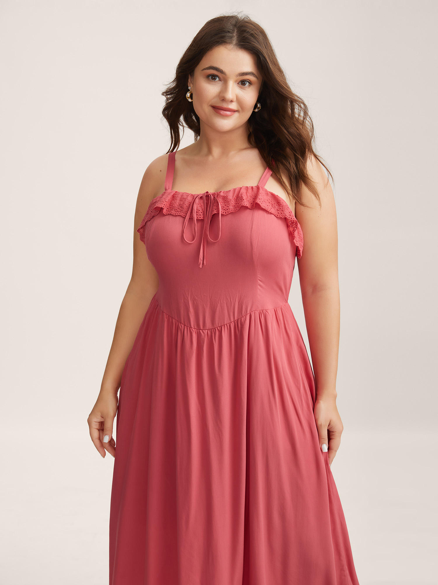 BloomChic Women's Plus Size Rayon Lace Stretchy-Waist Midi Dress Raspberry Non Midi Everyday-Elegant 10/M