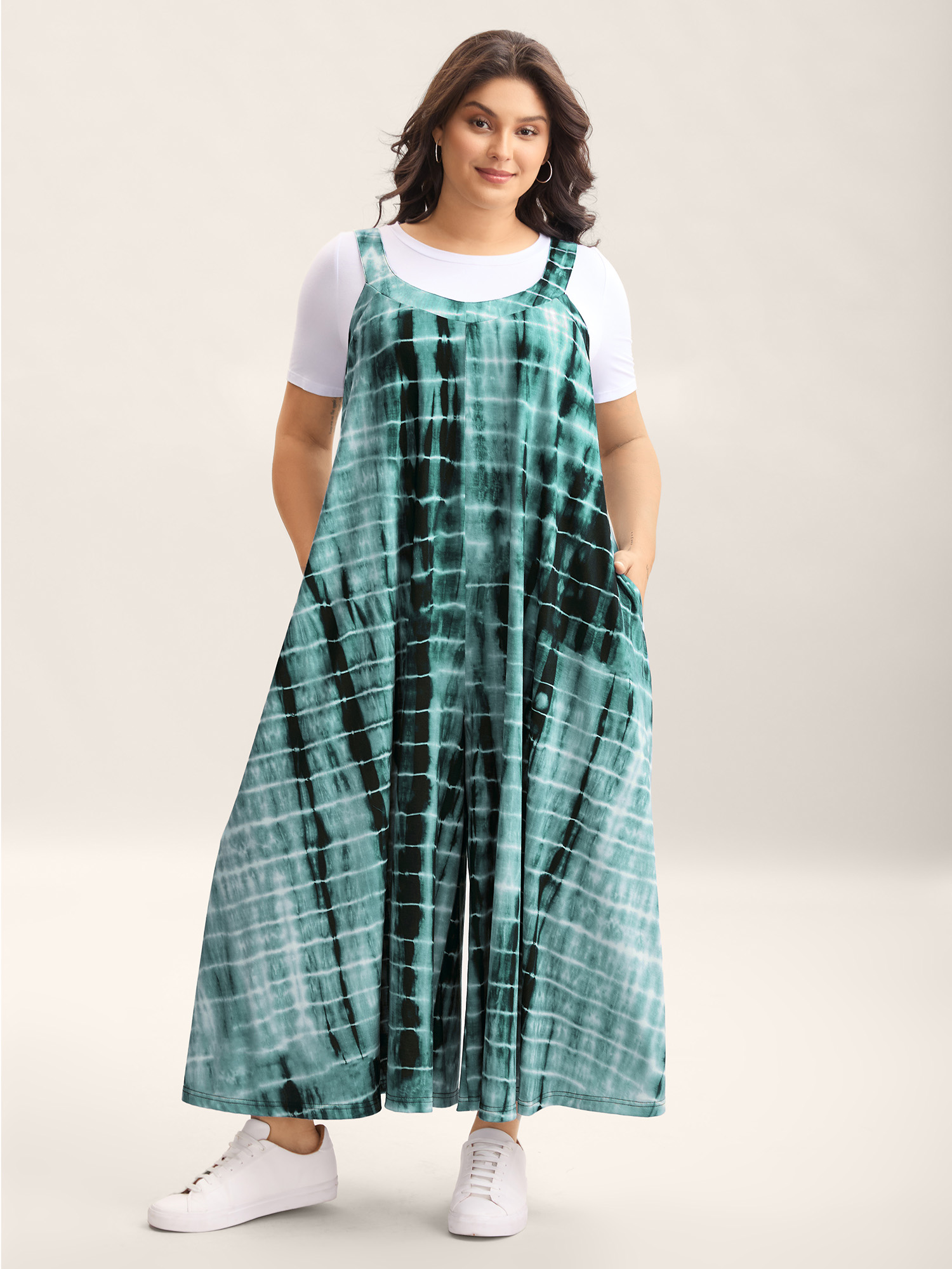 BloomChic Plus Size Supersoft Tie-Dye Backless Jumpsuit - Curve Women's Malachitegreen Playsuit - Elongate neckline Side seam pocket A-line Jumpsuits 22-24/2X
