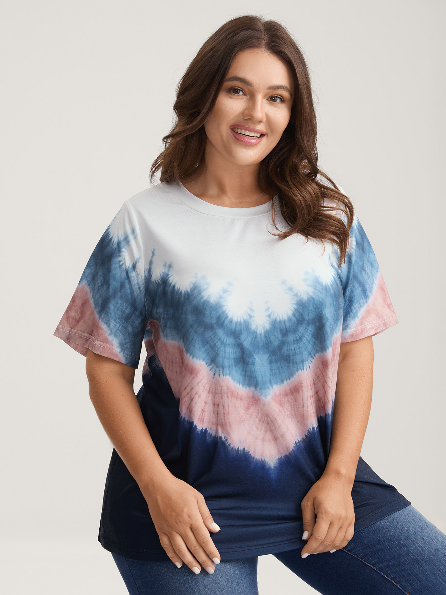 BloomChic Women's Plus Size Tie-Dye Print Round Neck T-Shirt Multicolor Tie-dye Everyday-Casual Short sleeve 14-16/1X