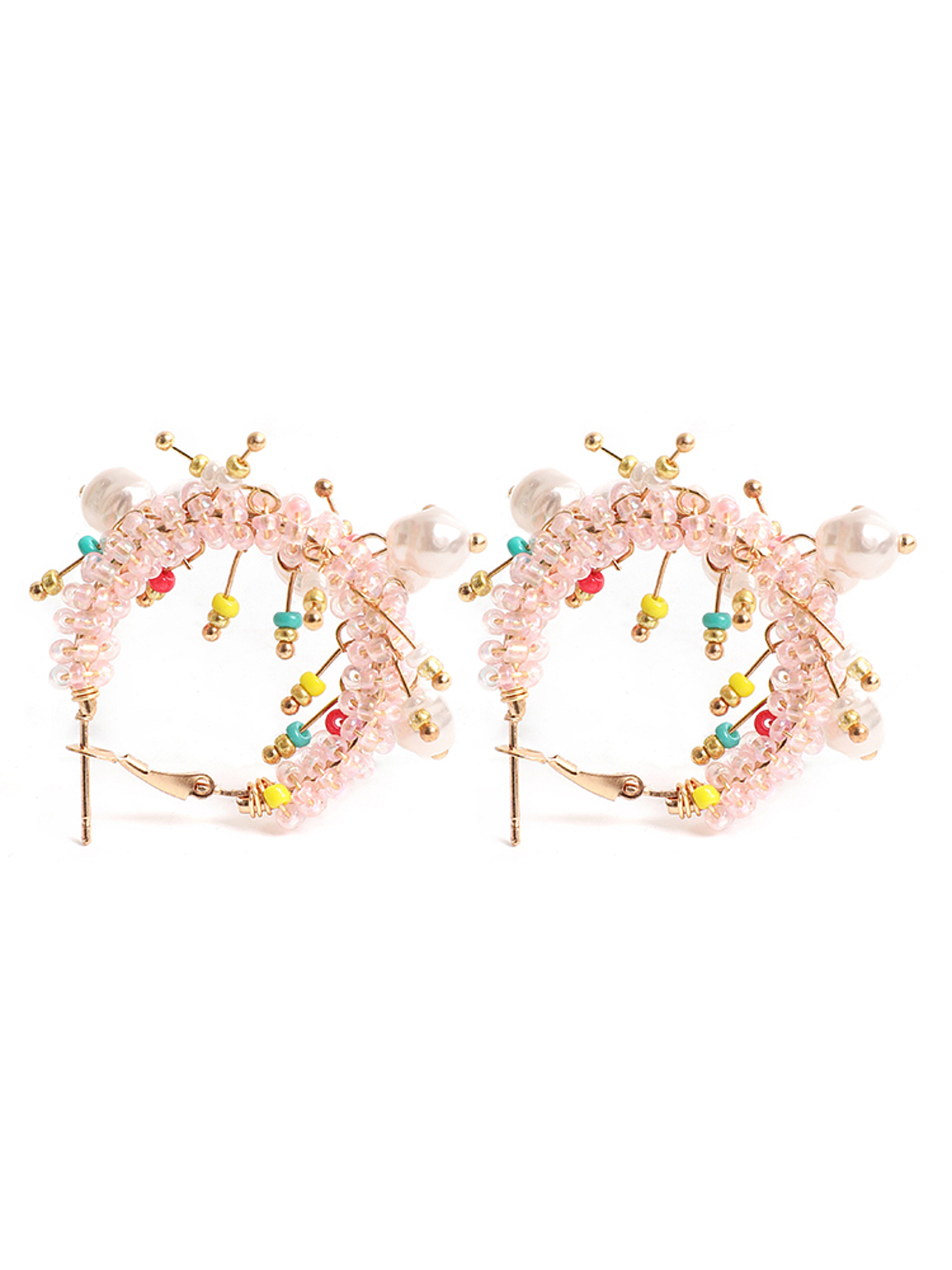 Color Beaded Decor Hoop Earrings One Size Earrings BloomChic