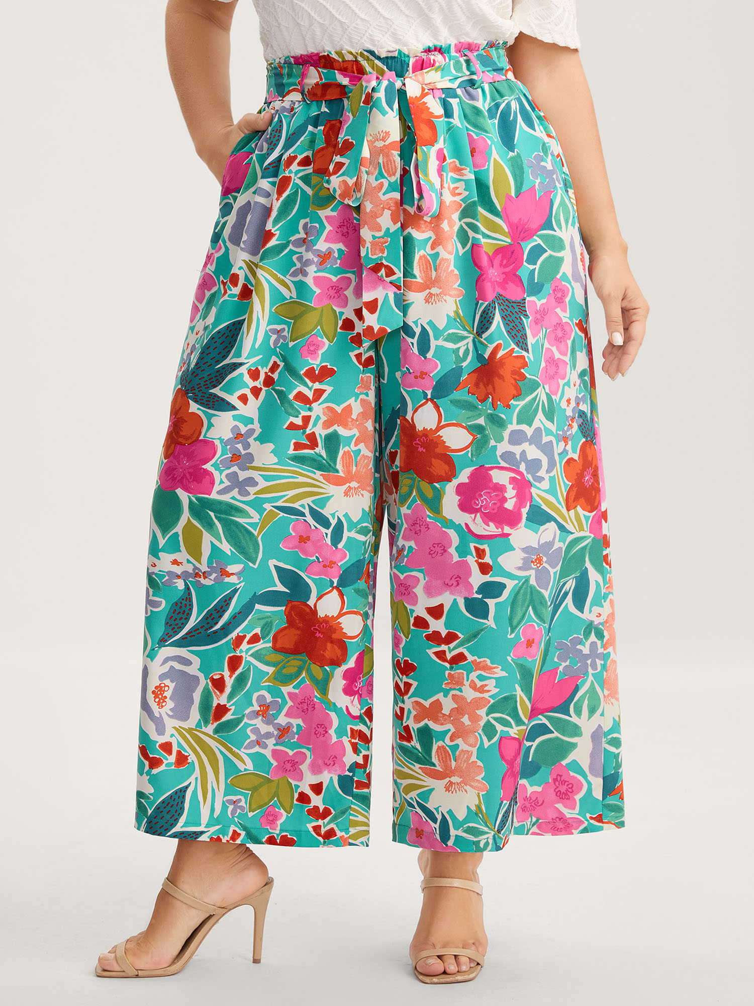 Bloomchic Groovy Floral Print Wide-leg Pants In Multicolor