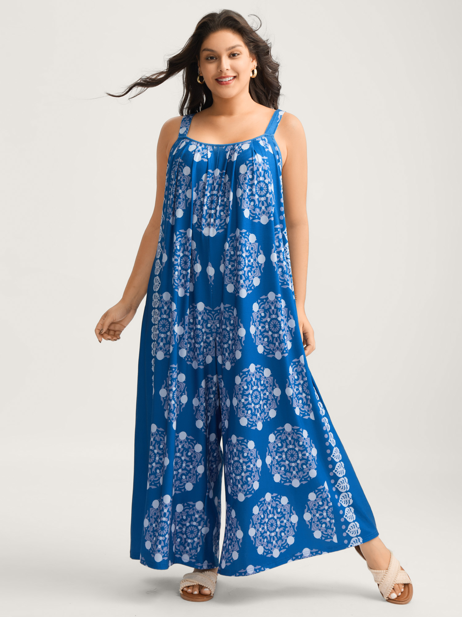 BloomChic Plus Size Sunkissed Stretchy Adjustable Strap Jumpsuit - Curve Women's DarkBlue Playsuit - Adaptive-Fit Side Pocket Wide leg Jumpsuits 14/M