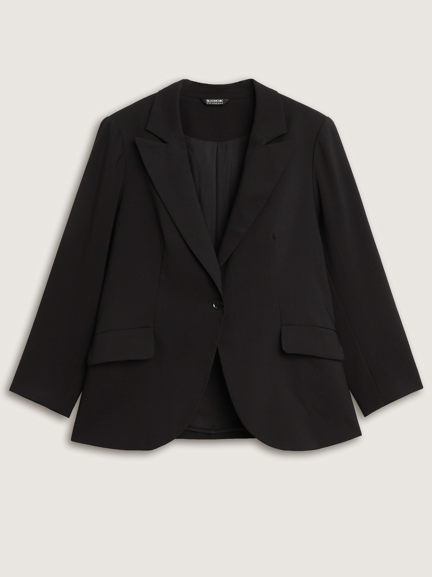 Side view of BloomChic Women's Plus Size Stretch Woven Pocket Slim-Fit Blazer Black not graphics Non Sleeve Extra Long Sleeve 14-16/1X