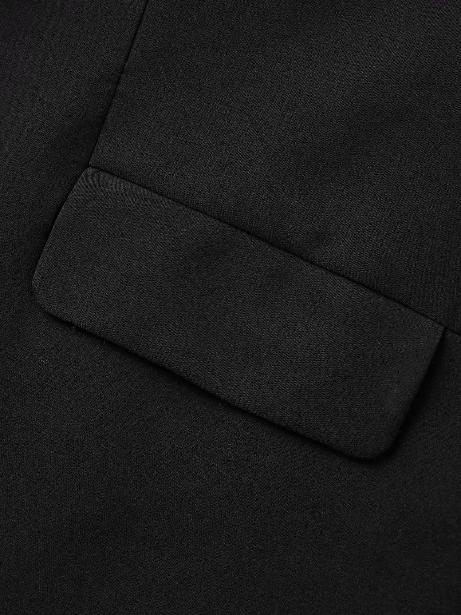 Side view of BloomChic Women's Plus Size Stretch Woven Pocket Slim-Fit Blazer Black not graphics Non Sleeve Extra Long Sleeve 14-16/1X