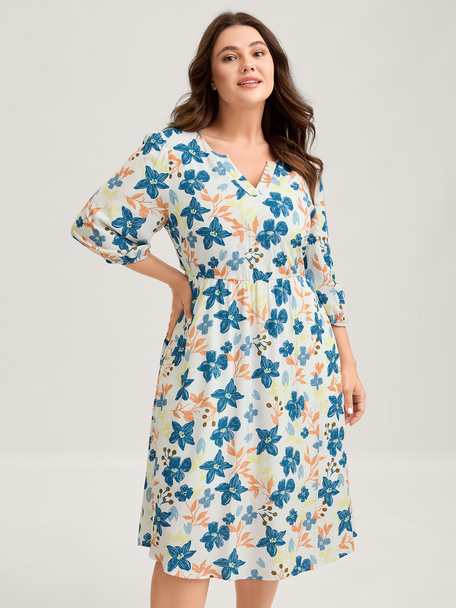 BloomChic Women's Plus Size Rayon Floral Stretchy Waist Pockets Mini Dress Multicolor Floral Knee Everyday-Casual 22-24/3X