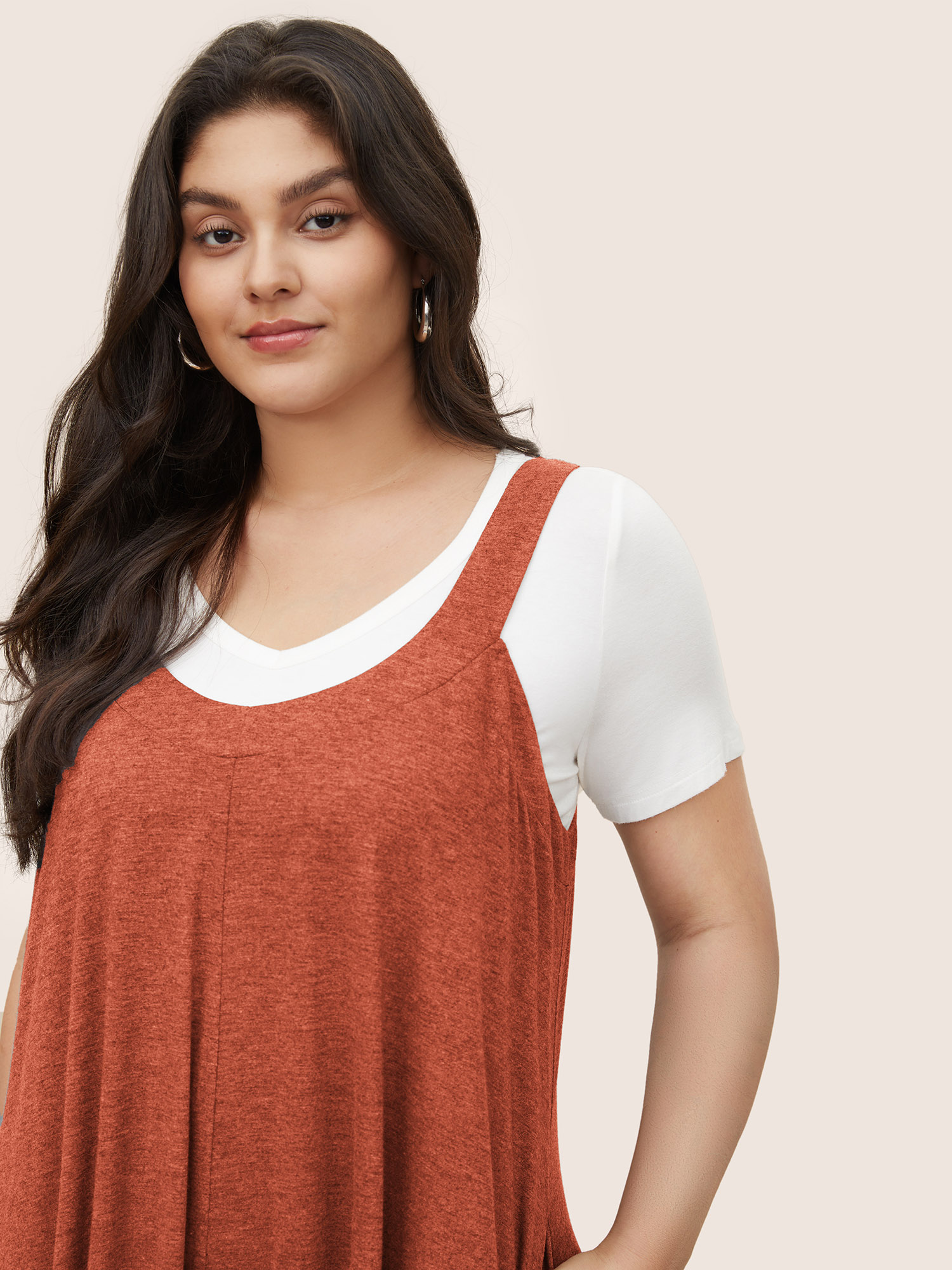 Bloomchic Supersoft Essentials Solid Pocket Adjustable Straps Jumpsuit In Orange