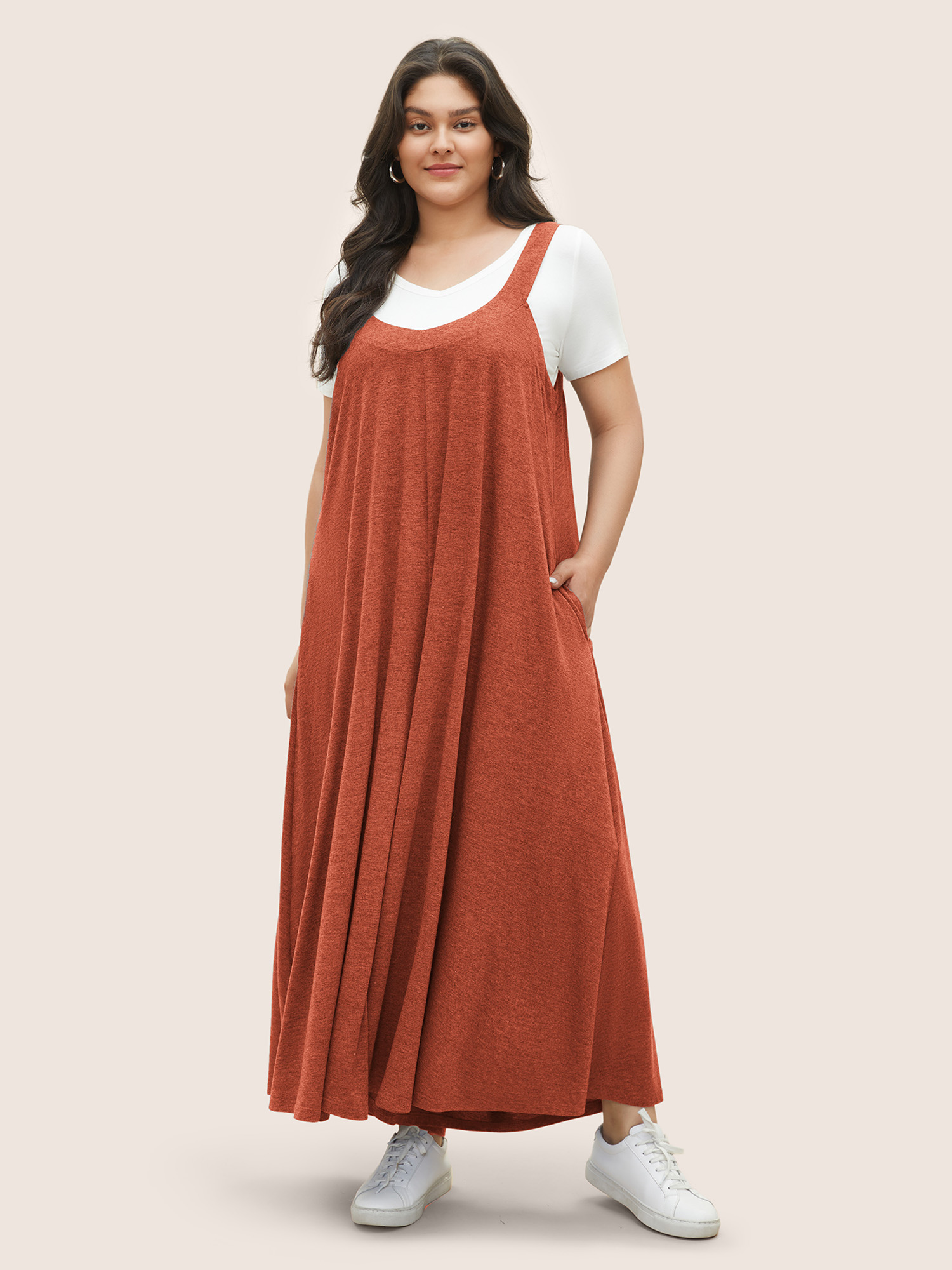 Bloomchic Supersoft Essentials Solid Pocket Adjustable Straps Jumpsuit In Orange