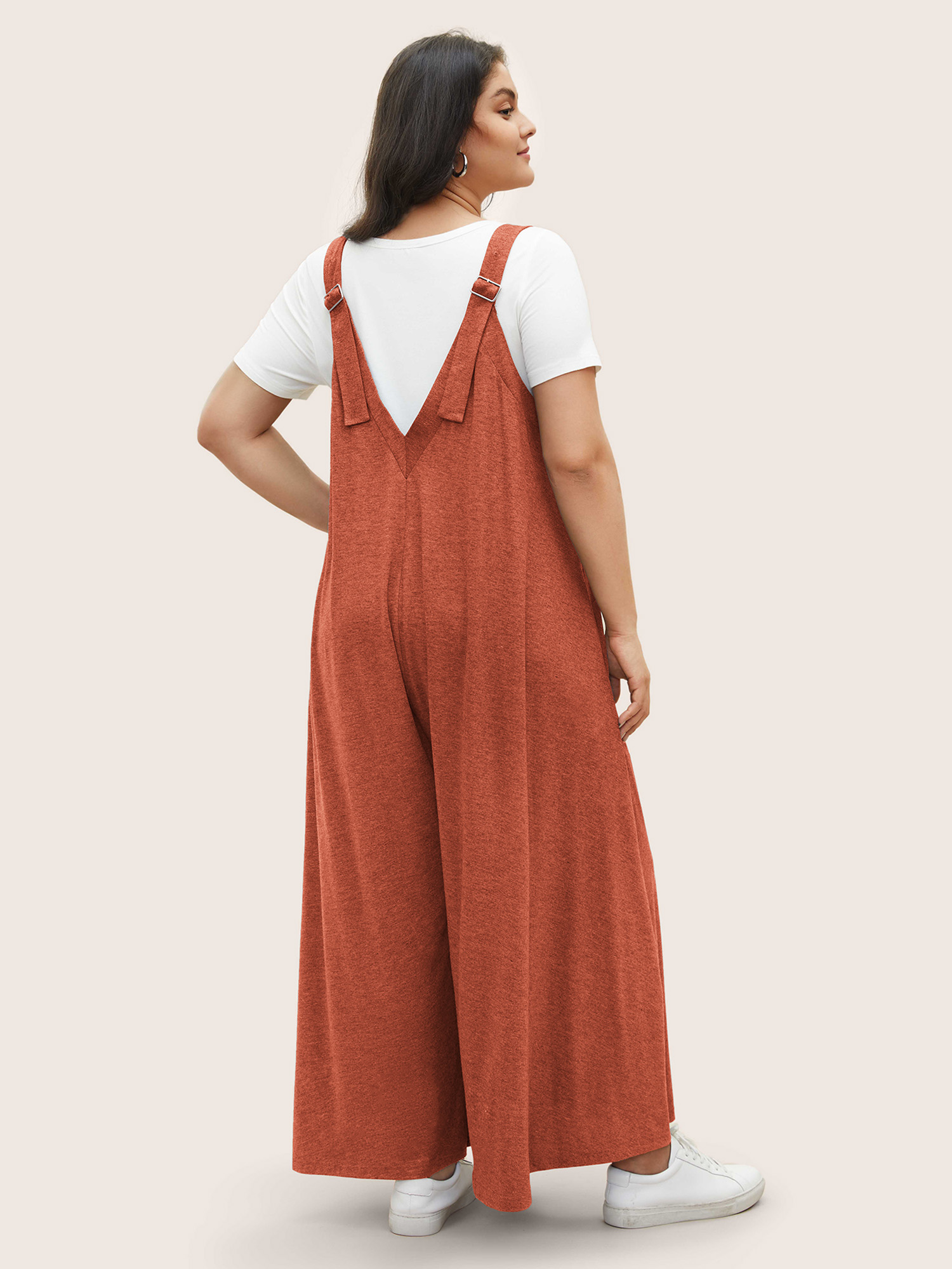 Bloomchic Supersoft Essentials Solid Pocket Adjustable Straps Jumpsuit In Orange