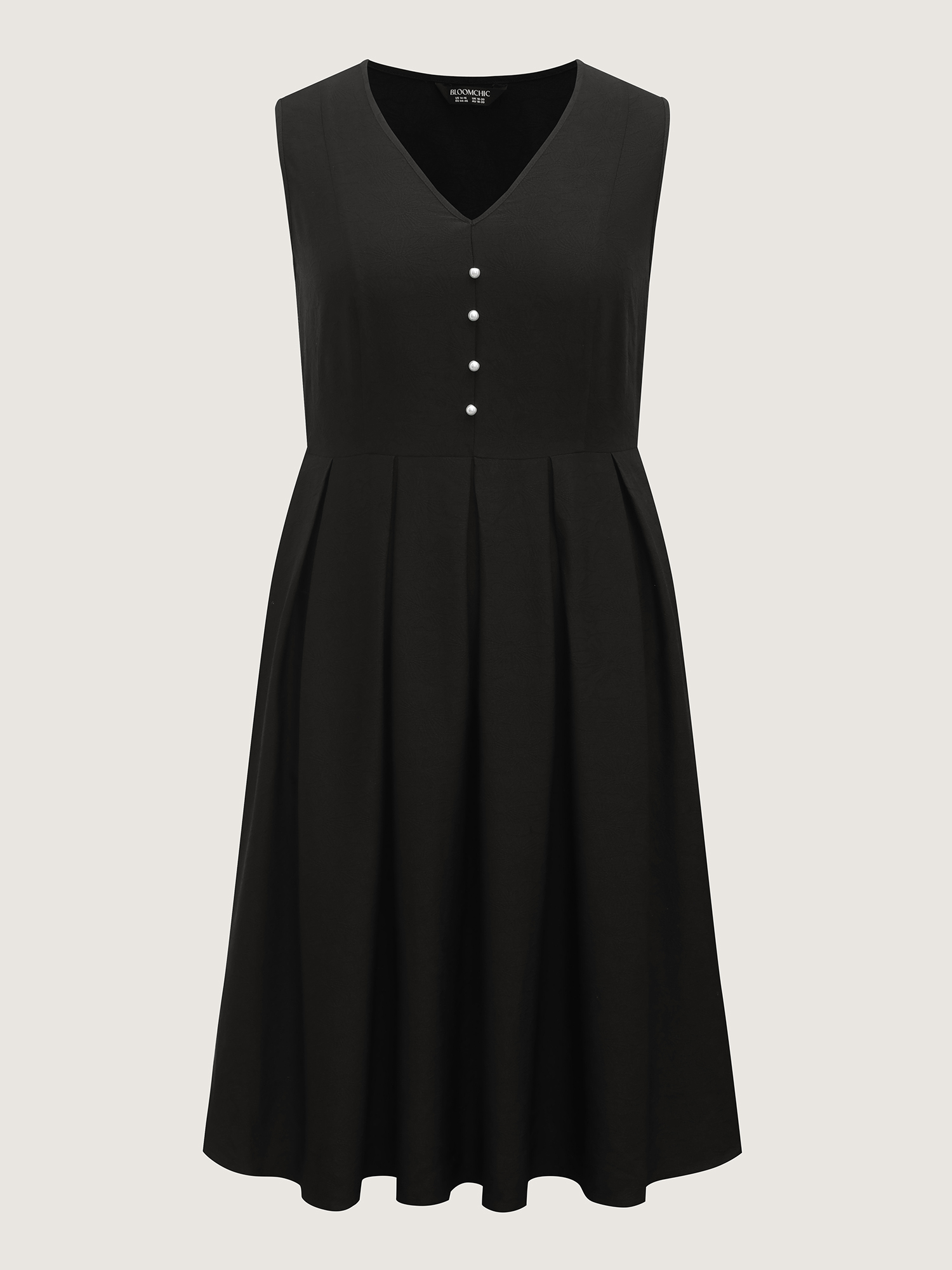 Side view of BloomChic Women's Plus Size Textured Waist-Cut Pleated Solid Midi Dress Black Party Midi Elastic Waist 14-16/1X