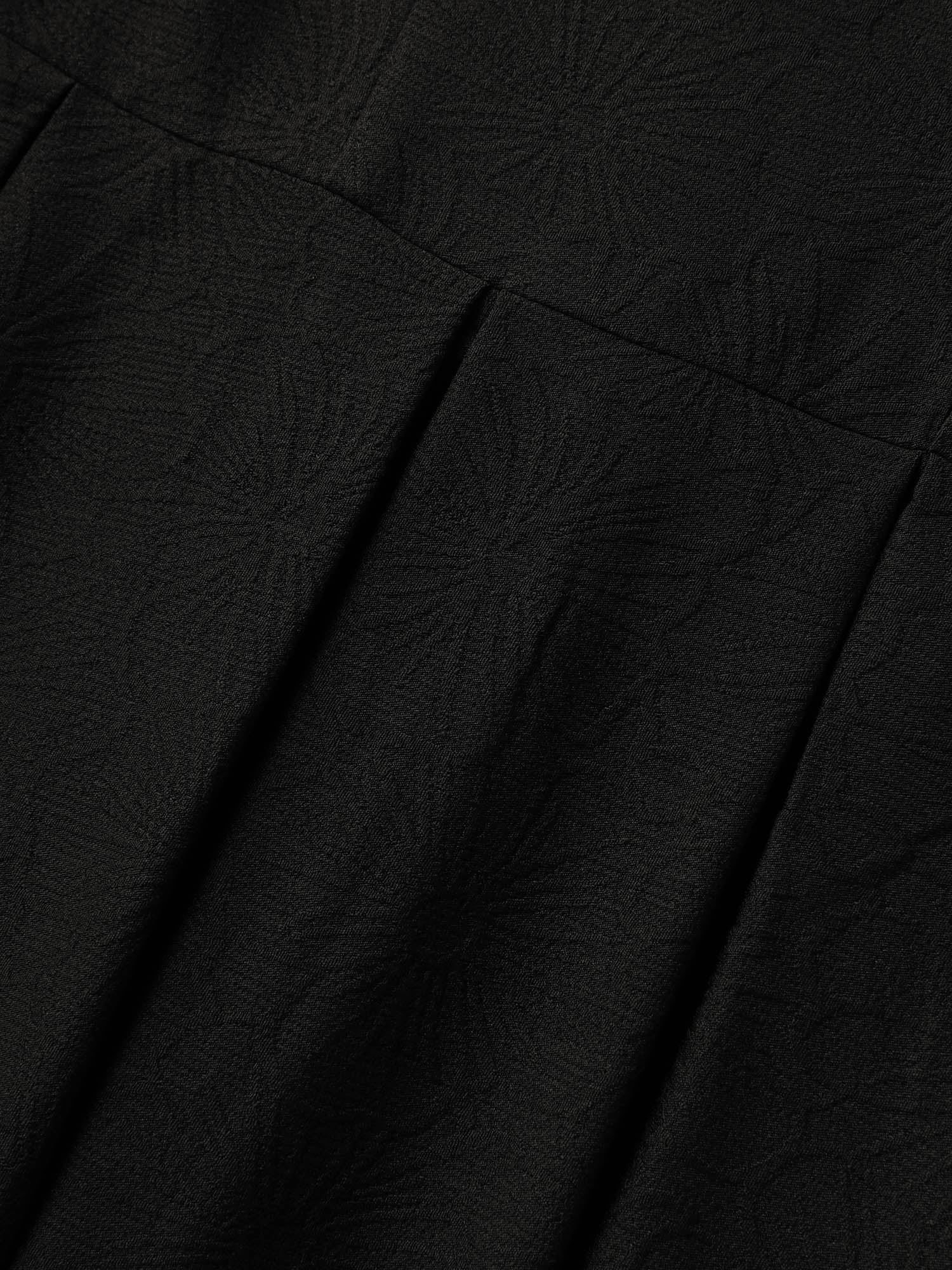 Side view of BloomChic Women's Plus Size Textured Waist-Cut Pleated Solid Midi Dress Black Party Midi Elastic Waist 14-16/1X