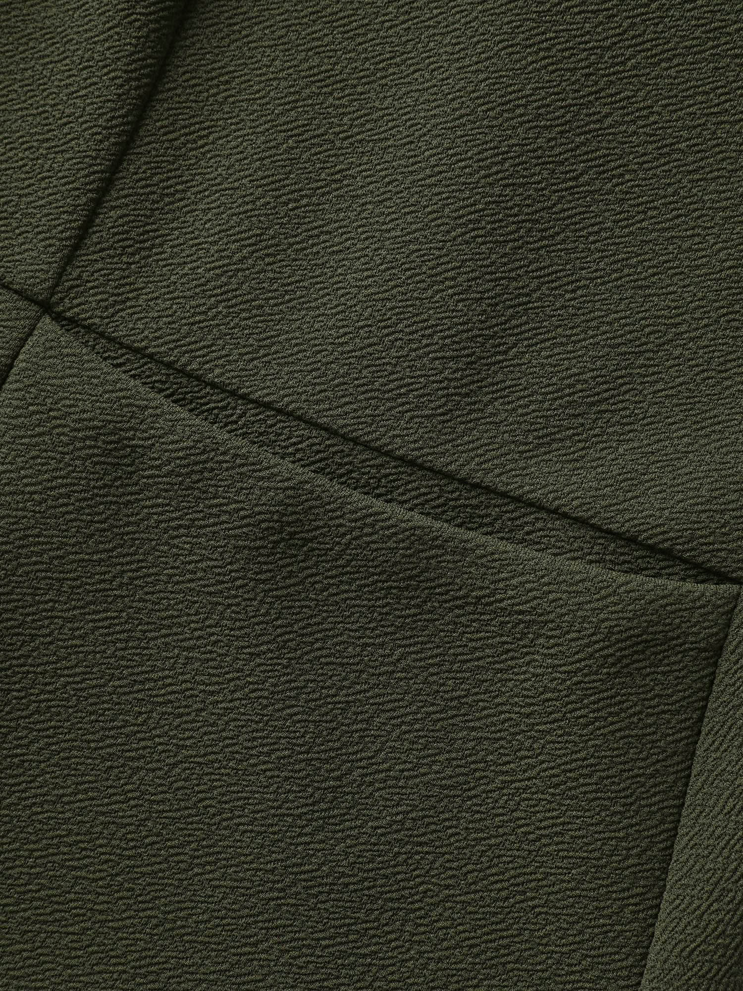 Side view of BloomChic Women's Plus Size Stretchy Textured Cinched Flared Waist Blazer ArmyGreen Texture Sleeve 3/4 Sleeve 30/6X