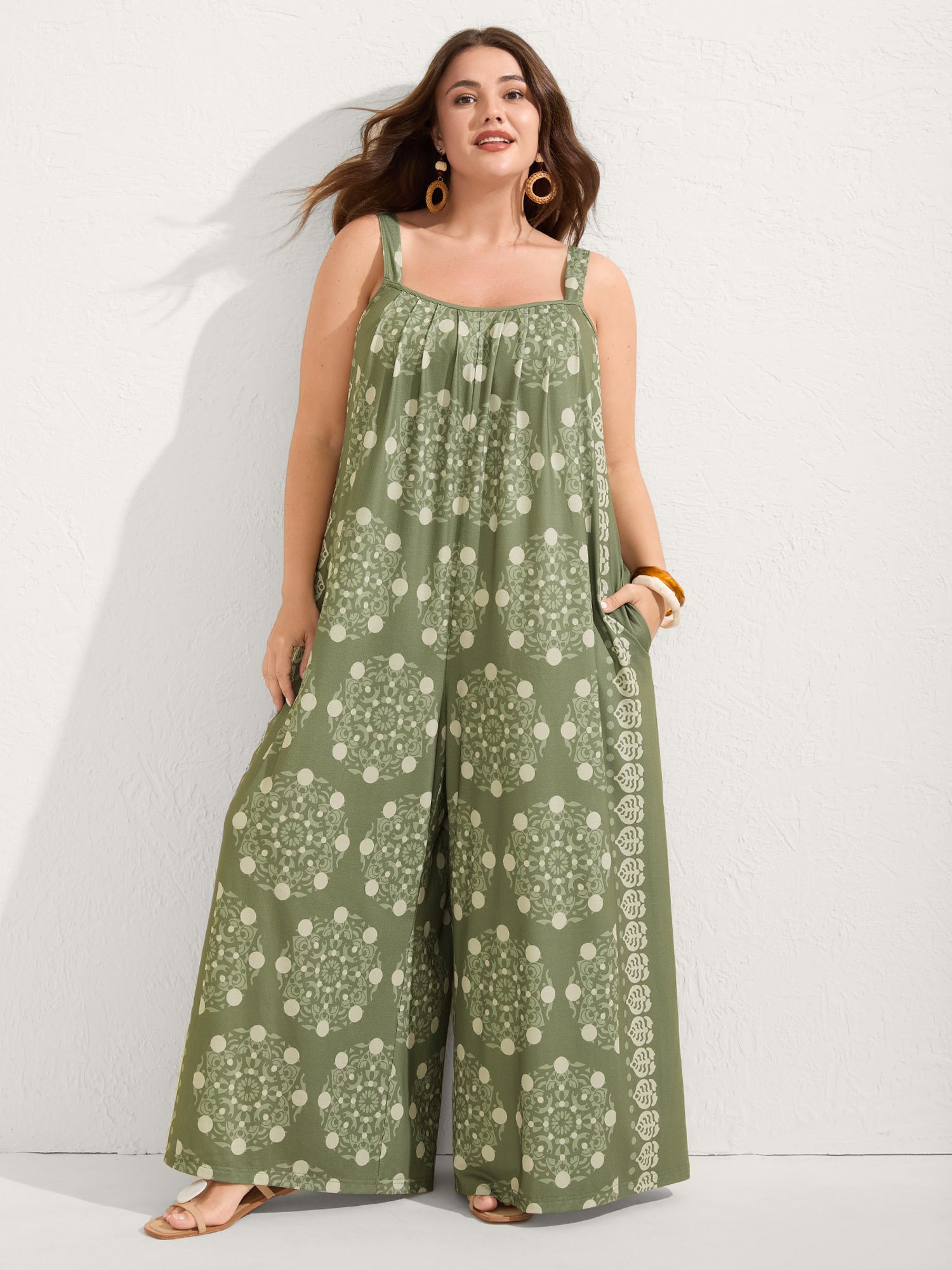 BloomChic Plus Size Sunkissed Stretchy Adjustable Strap Jumpsuit - Curve Women's ArmyGreen Playsuit - Adaptive-Fit Side Pocket Wide leg Jumpsuits 14/M