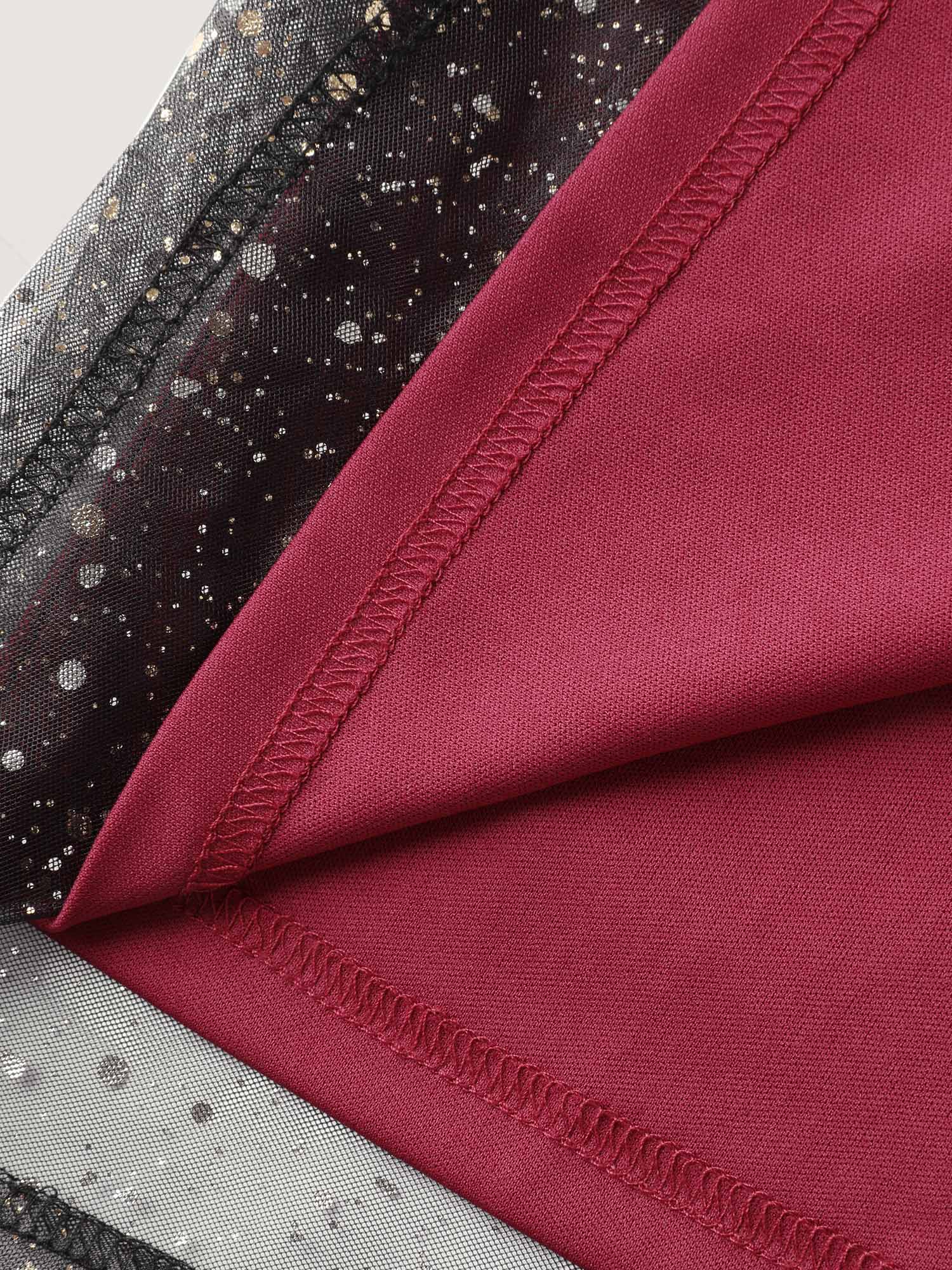 Side view of BloomChic Women's Plus Size Shimmery Sequin Rhinestones Shoulder Tie Midi Dress Burgundy Party Midi Drawstring 10/M