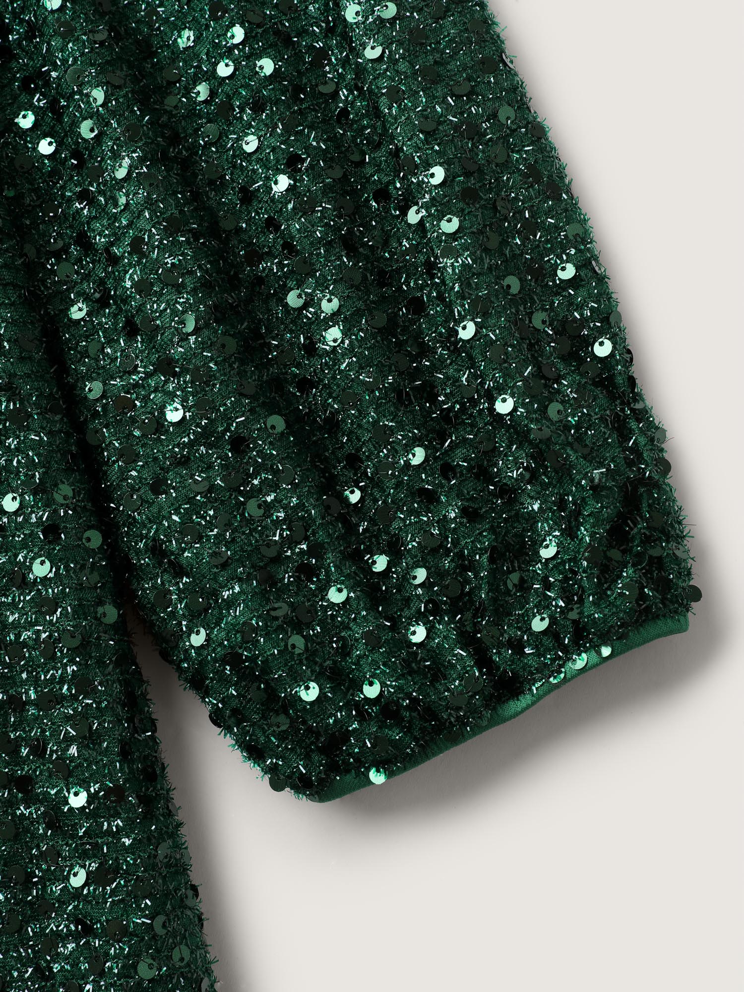 Side view of BloomChic Women's Plus Size Shimmery Sequin V-Neck Knee Dress DarkGreen Party Smocked V-Neck 12/L
