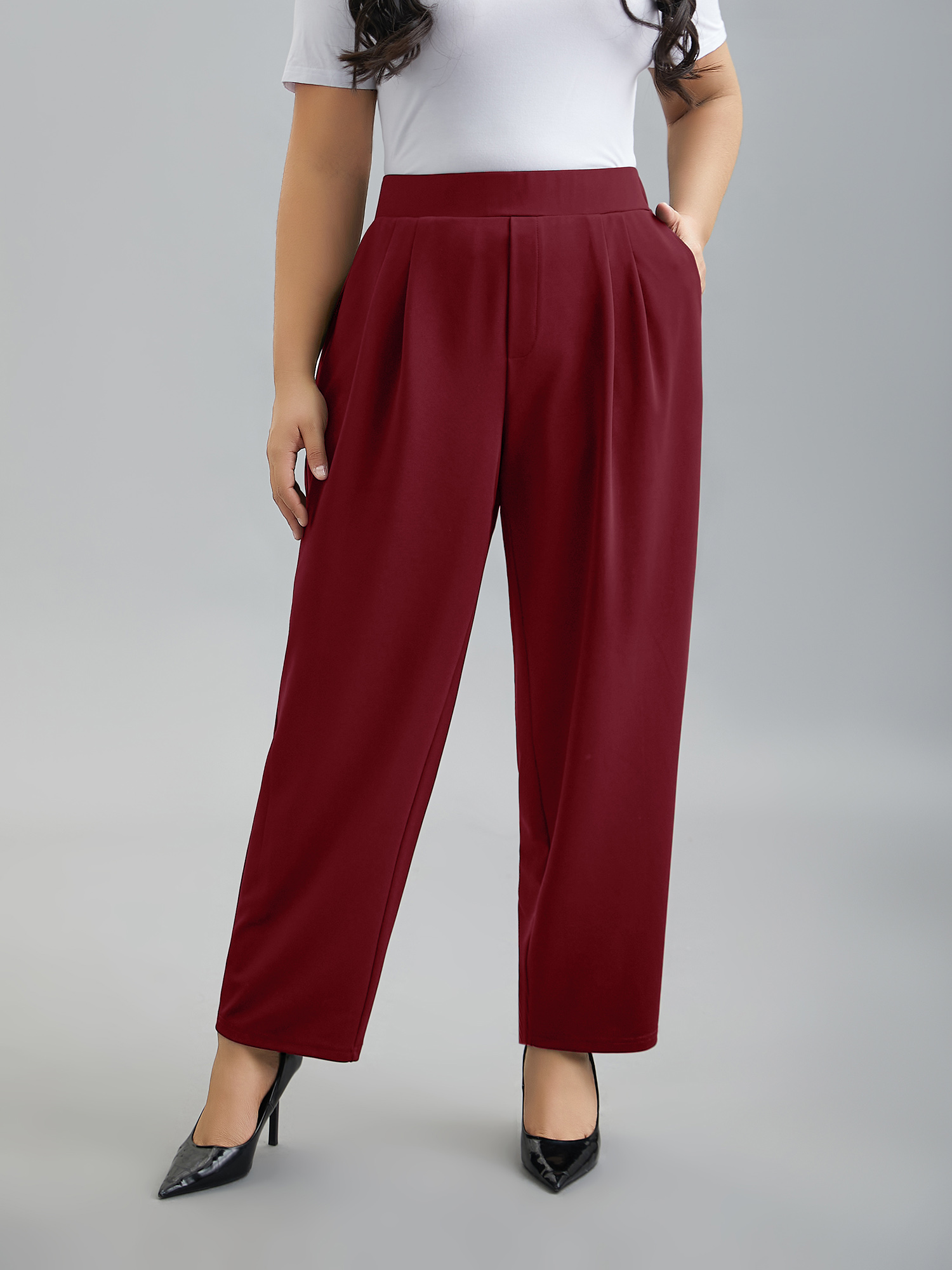 Bloomchic Stretchy-waist Straight Leg Pants In Red