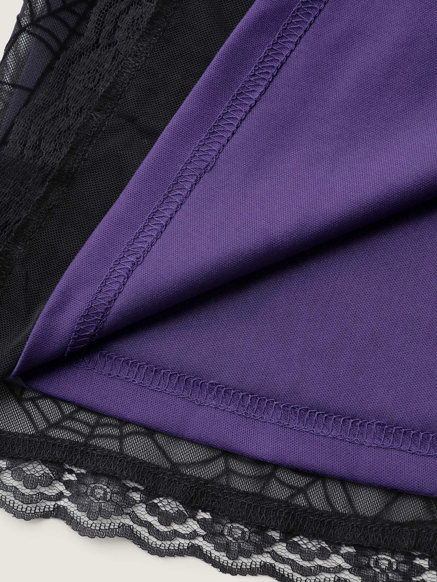 Side view of BloomChic Women's Plus Size Elastic Flocked Mesh Spiderweb Print Nightgown Deeppurple Sleeveless Short 12/L