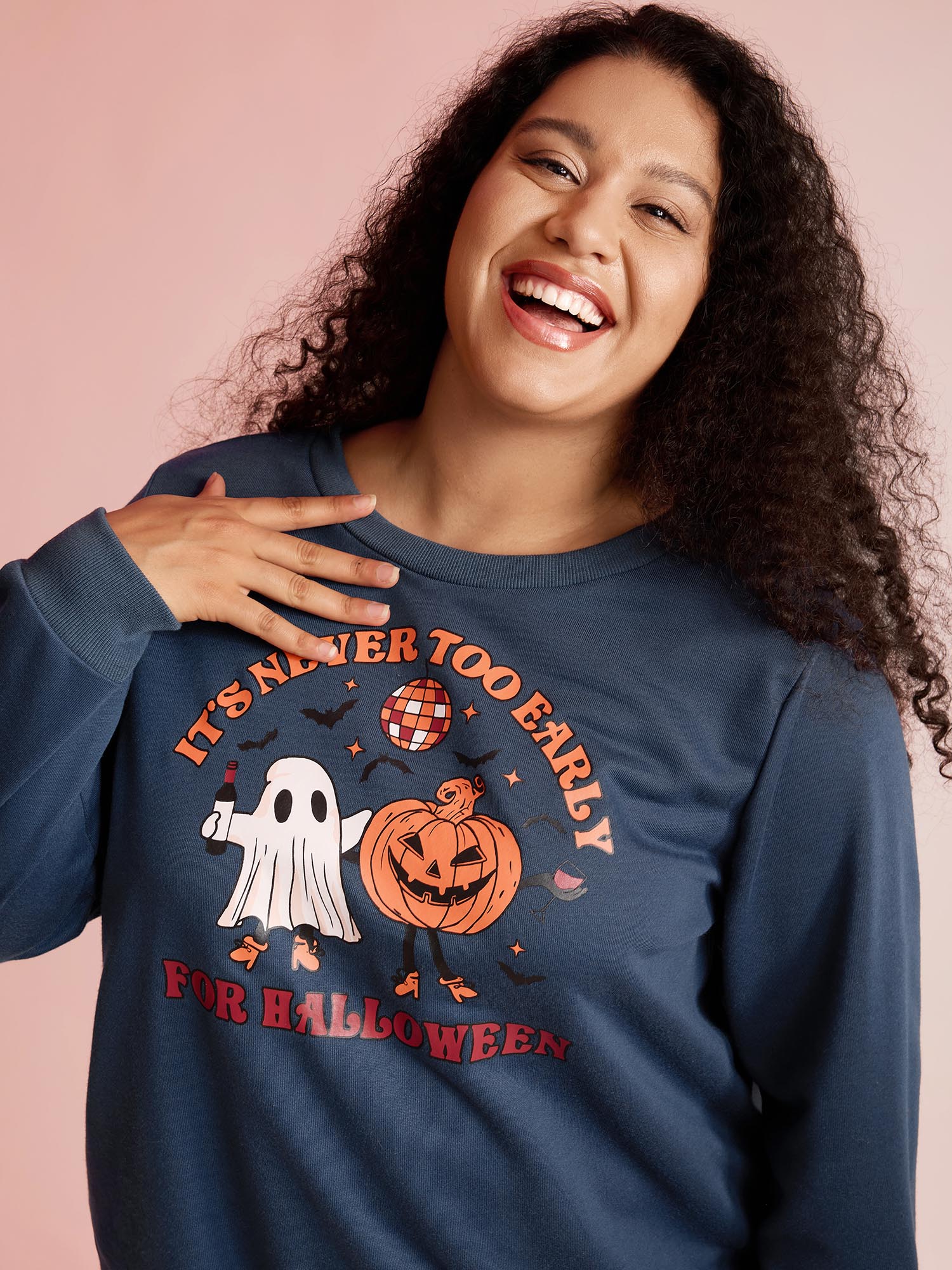 BloomChic Women's Plus Size Never Too Early For Halloween Sweatshirt Aegean Halloween Everyday-Casual 12/L