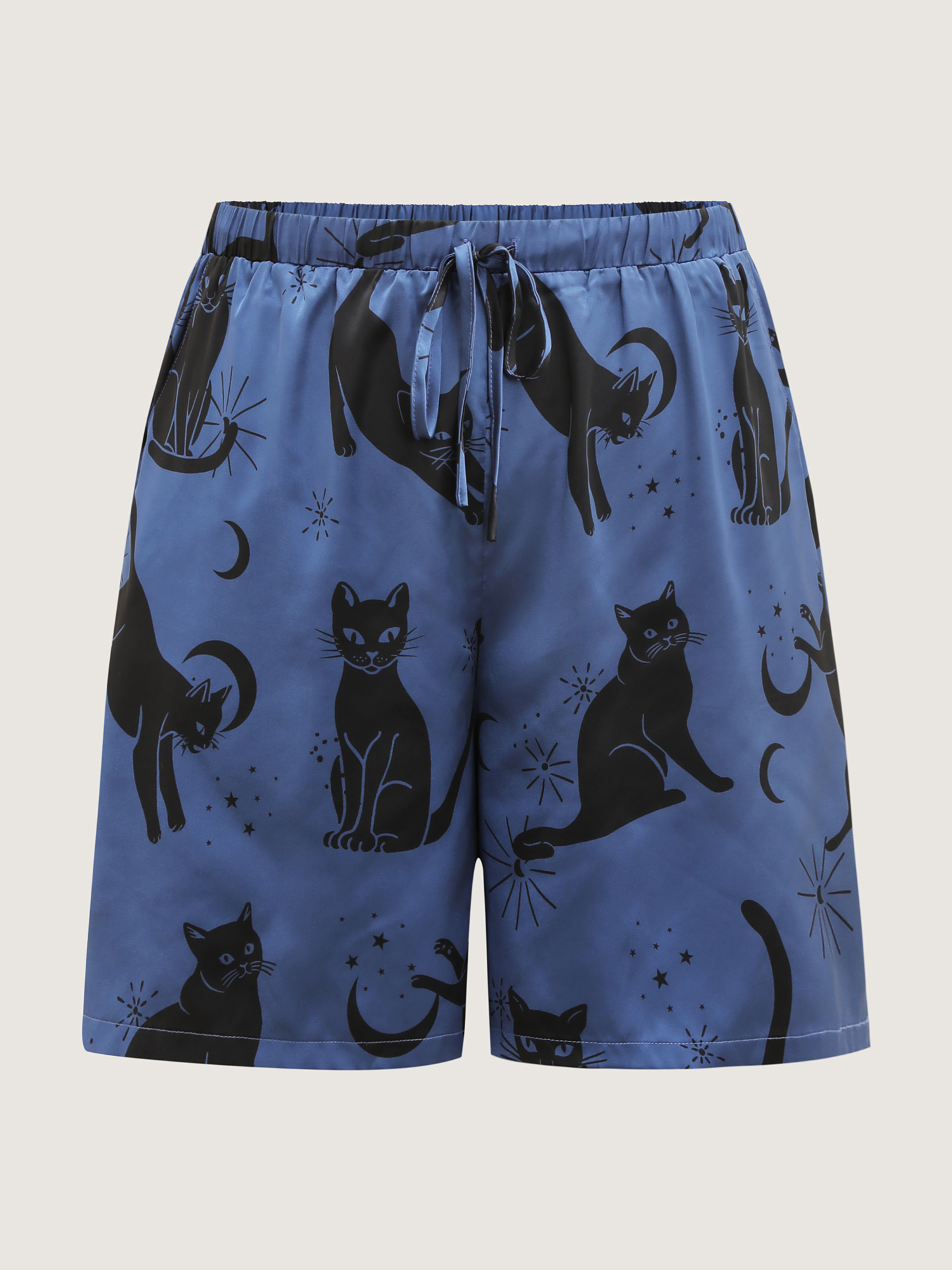 Side view of BloomChic Women's Plus Size Cats Print Pockets Stretchy Co-ord Pajama Set Mediumblue Graphic-Halloween 14-16/1X