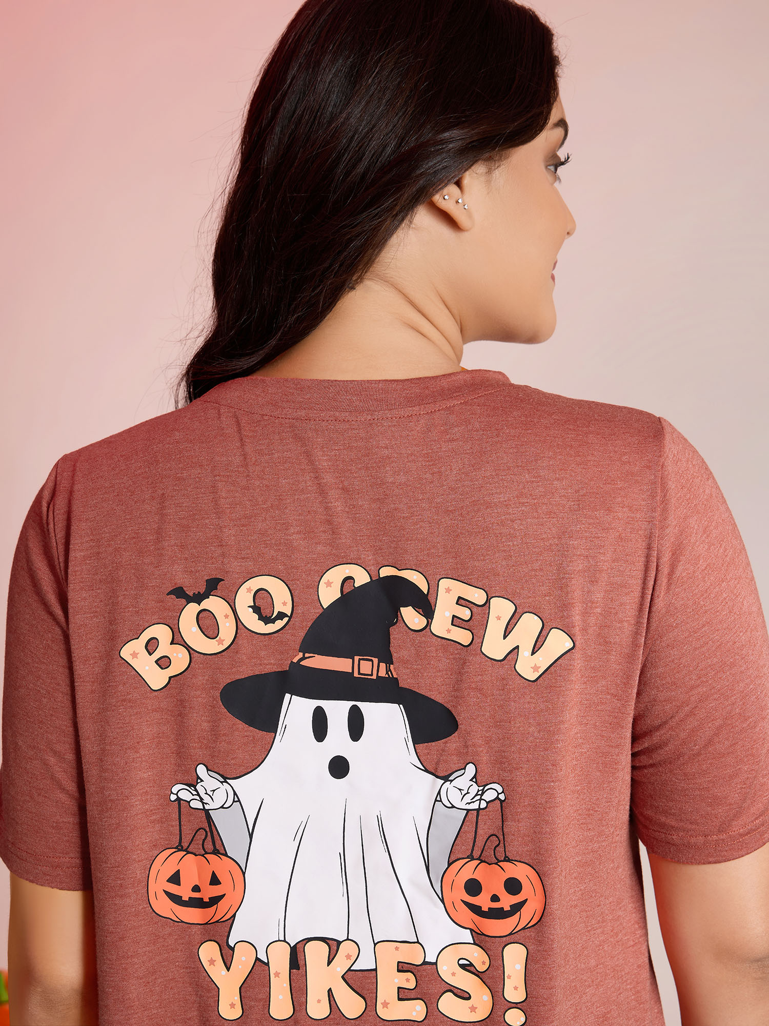 BloomChic Women's Plus Size Boo Crew Halloween Round Neck T-Shirt Brightorange Everyday-Casual Short sleeve 10/M