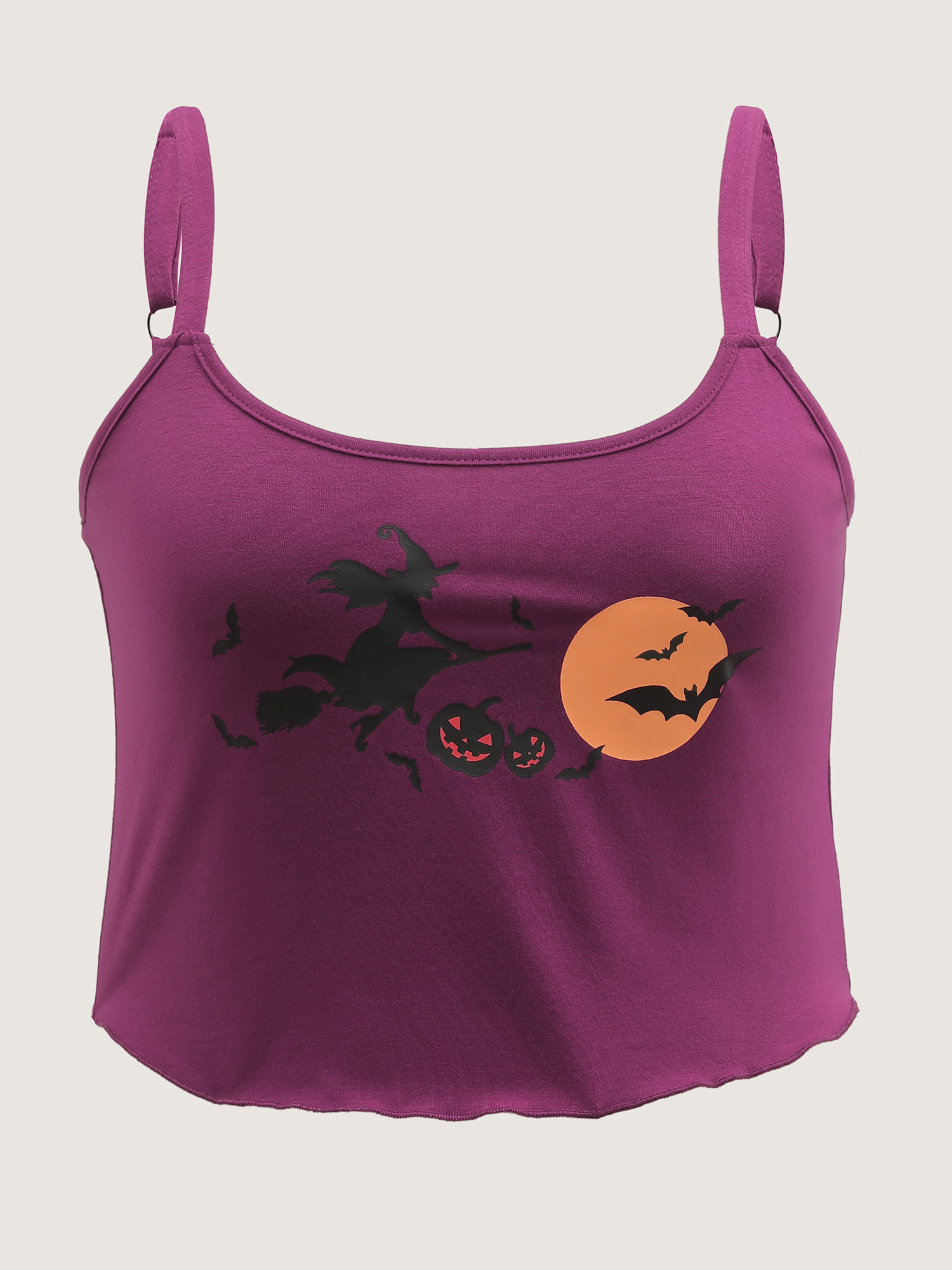 Side view of BloomChic Women's Plus Size Halloween Print Stretchy Waist Pajama Set Deeppurplered 10/M